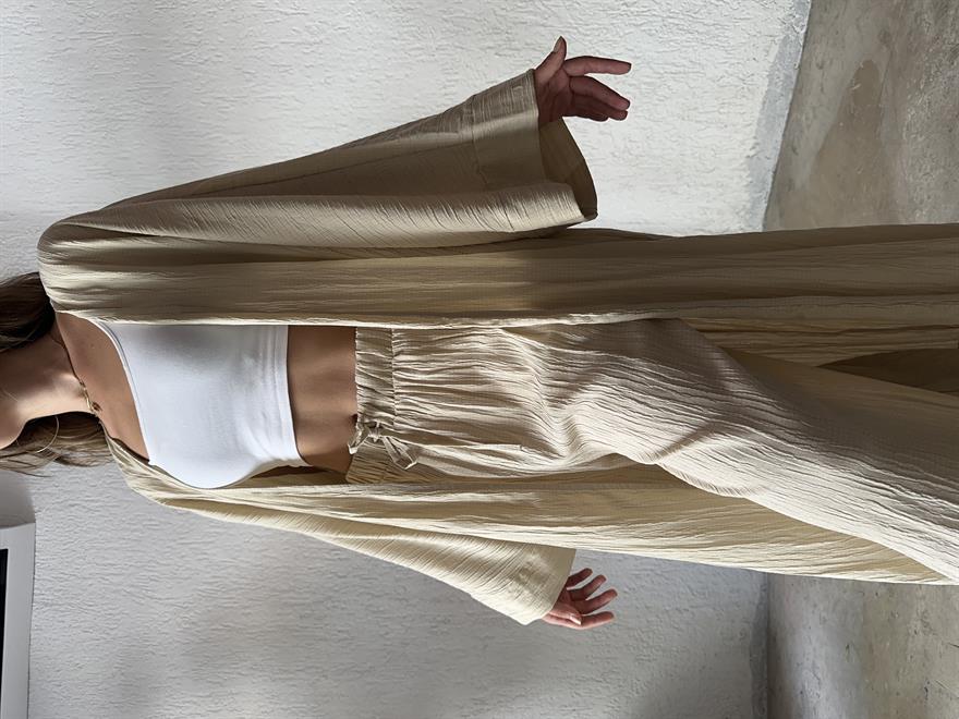 Heny Maxi Kimono Gofre Takım - Krem
