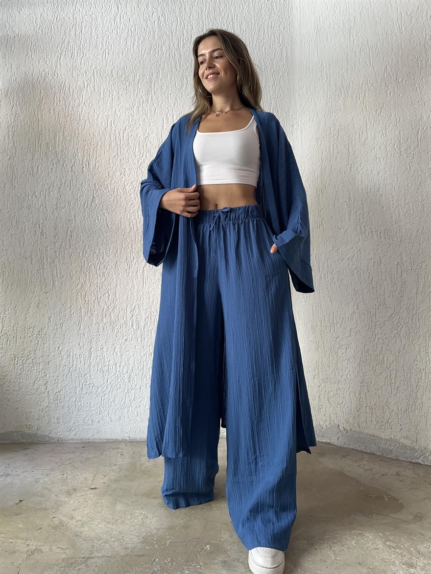 Kimono Gofre Takım  - Mavi