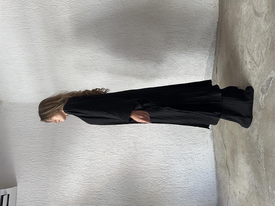 Heny Maxi Kimono Gofre Takım - Siyah