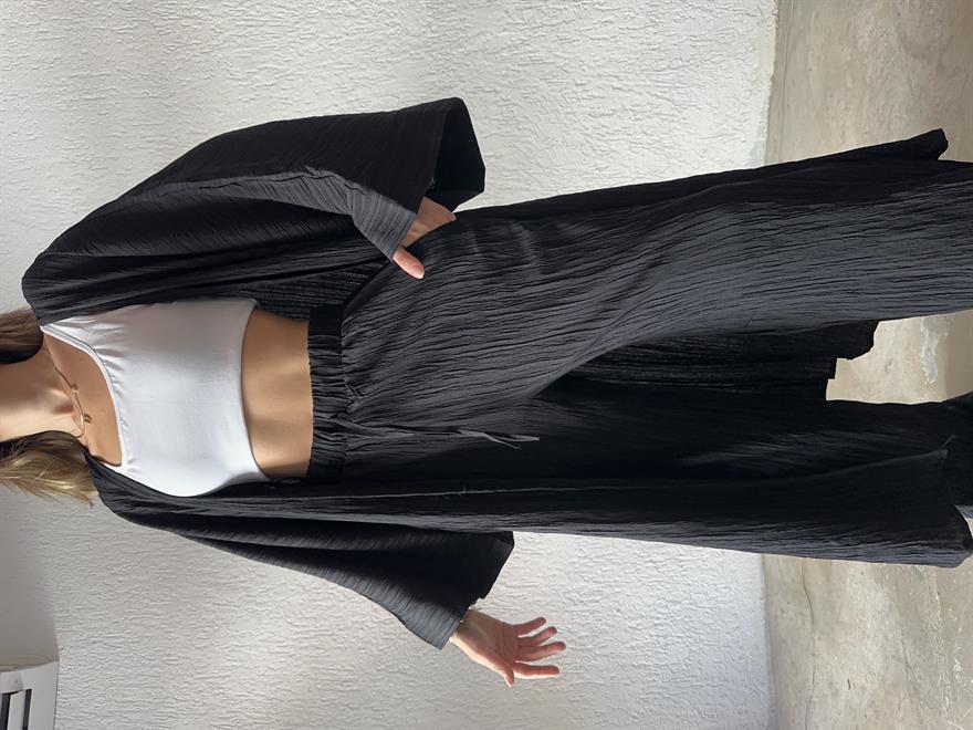 Heny Maxi Kimono Gofre Takım - Siyah