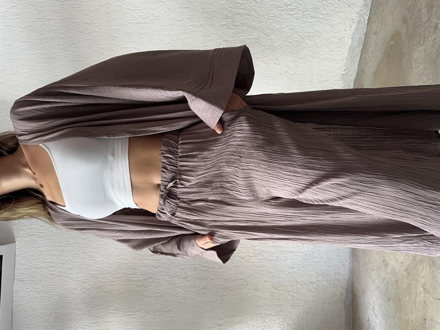 Heny Maxi Kimono Gofre Takım - Vizon