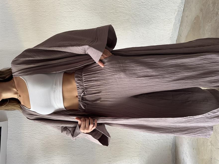 Heny Maxi Kimono Gofre Takım - Vizon