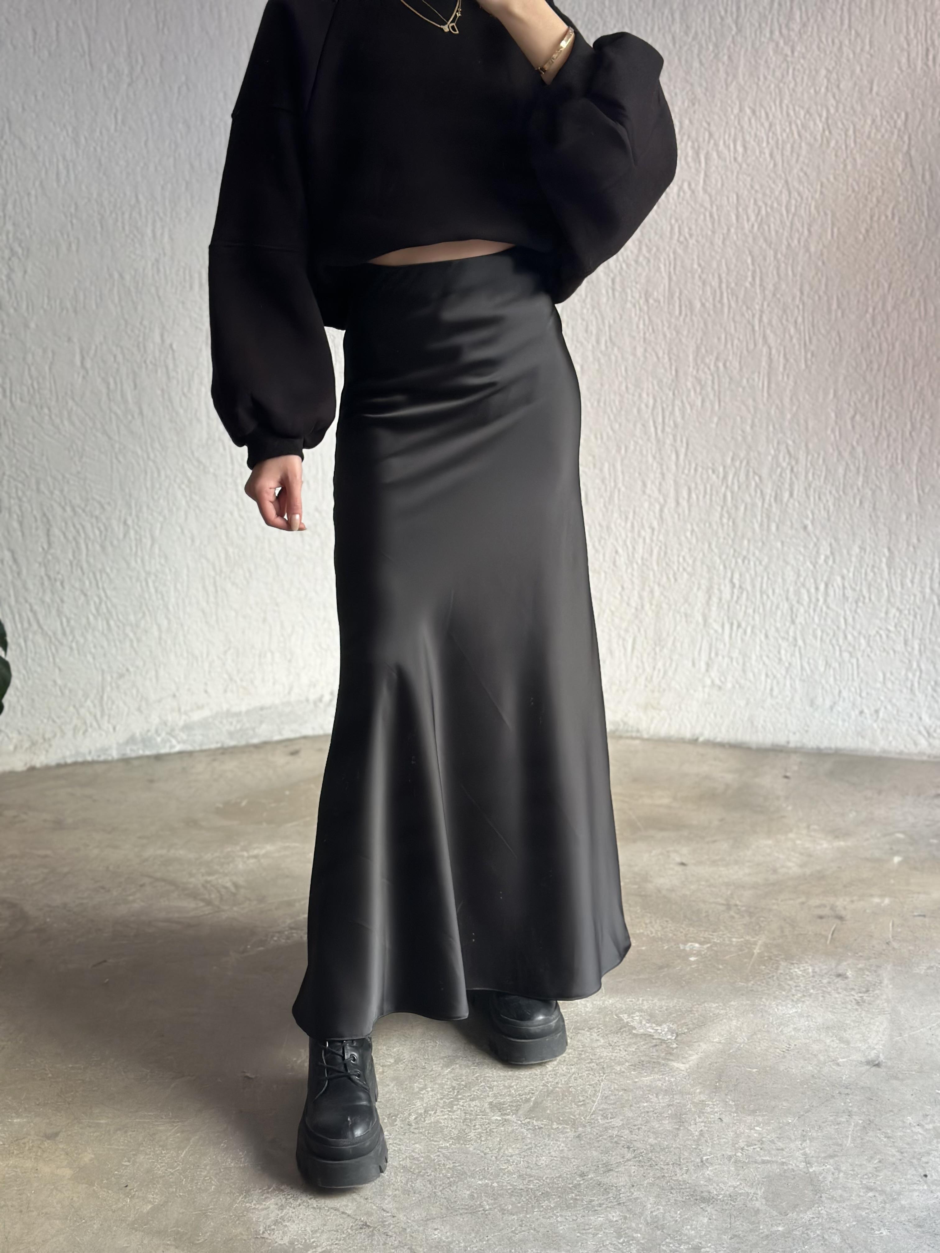 Maxi Saten Etek - Siyah