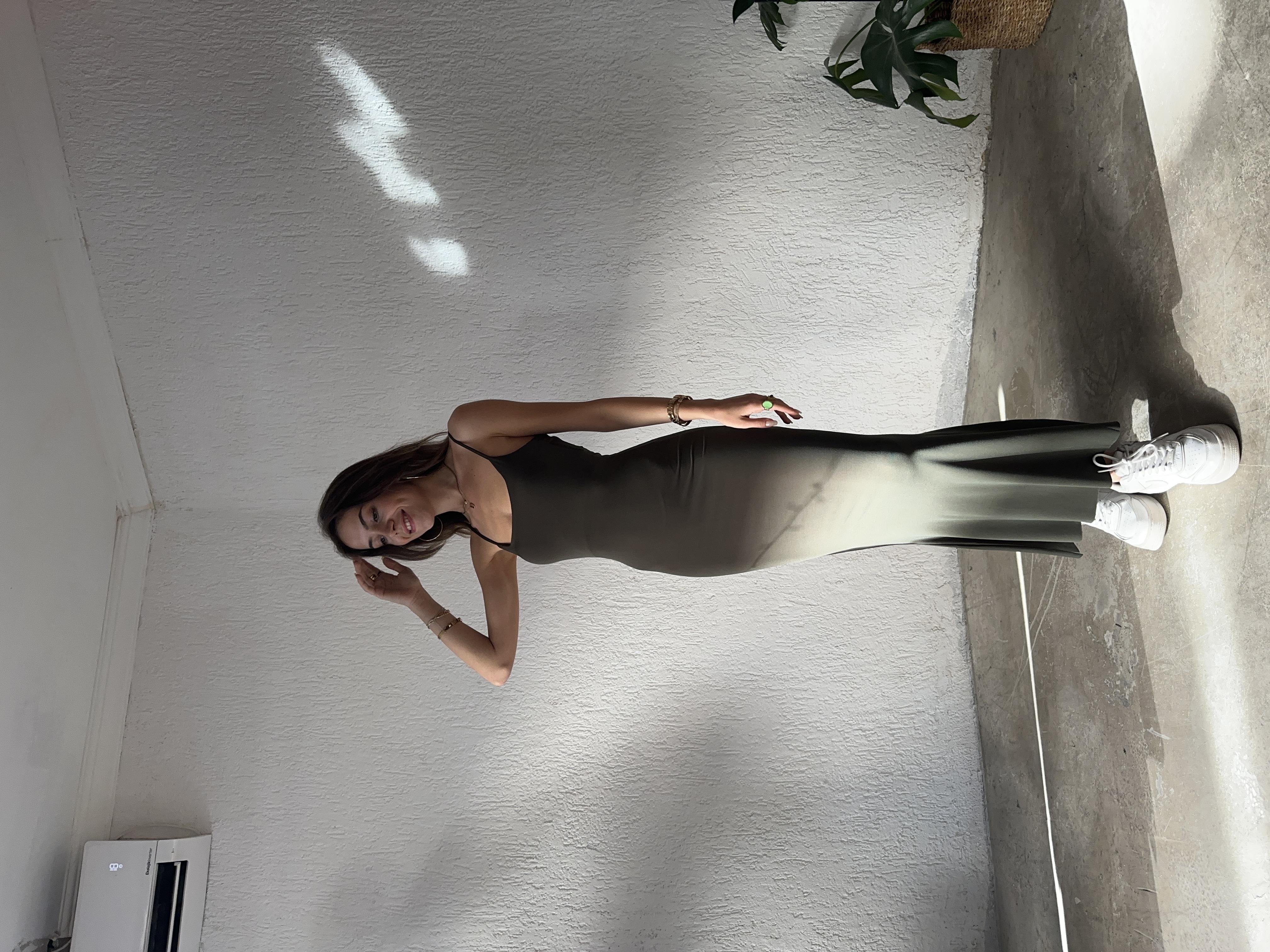 Maxi Slim Fit Elbise - Haki