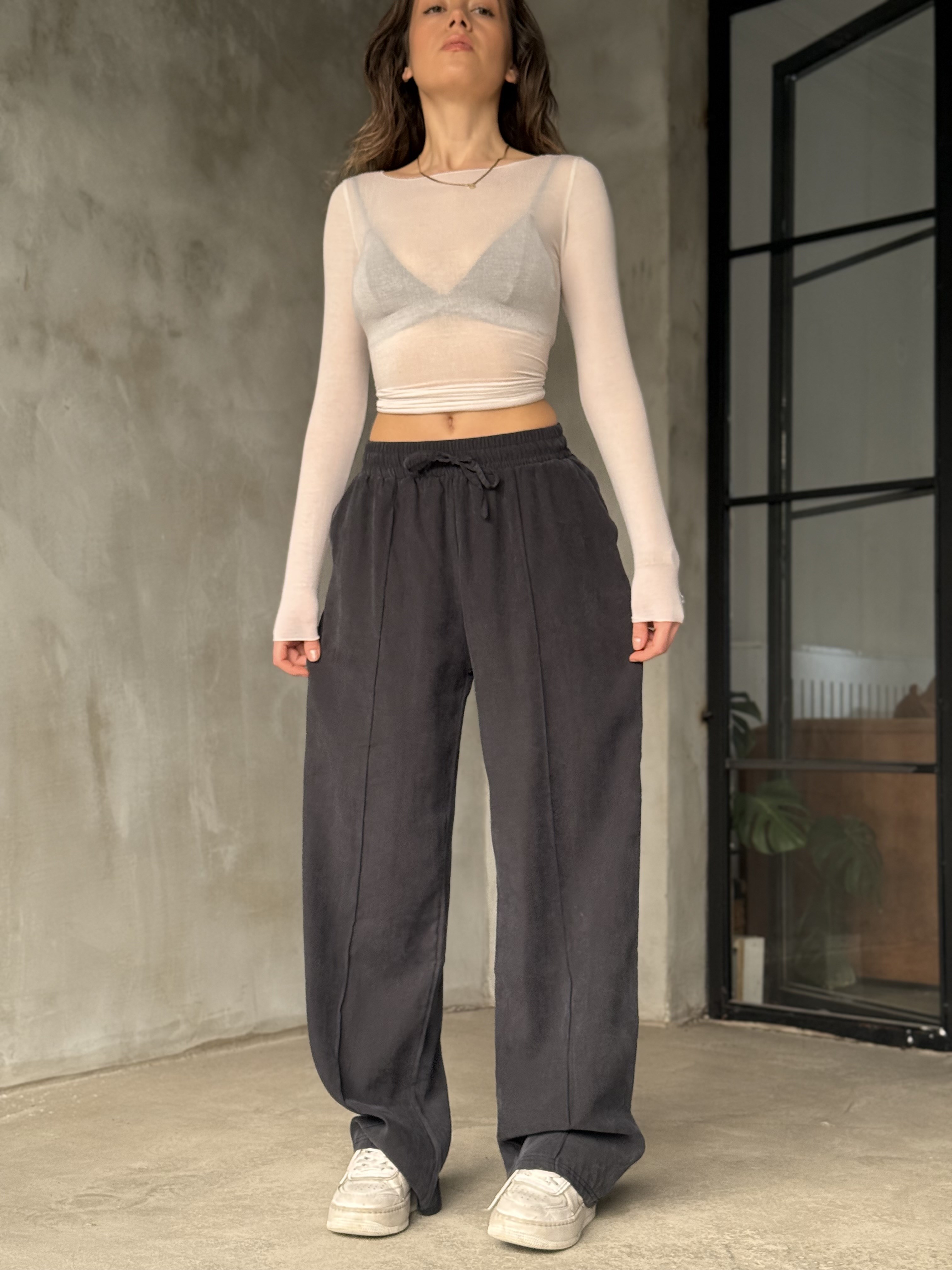Modal Tencel Çimalı Dökümlü Pantolon - Antrasit