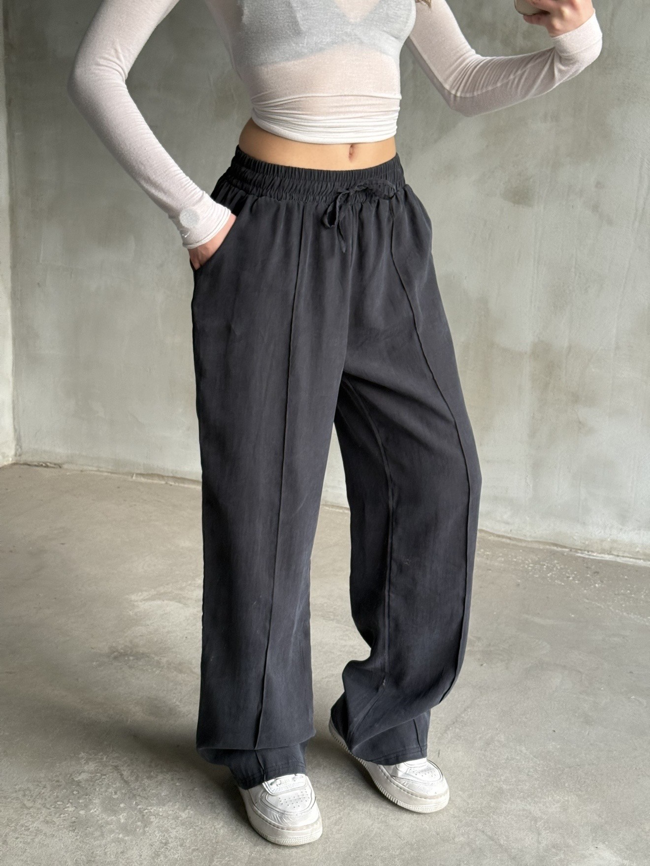 Modal Tencel Çimalı Dökümlü Pantolon - Antrasit