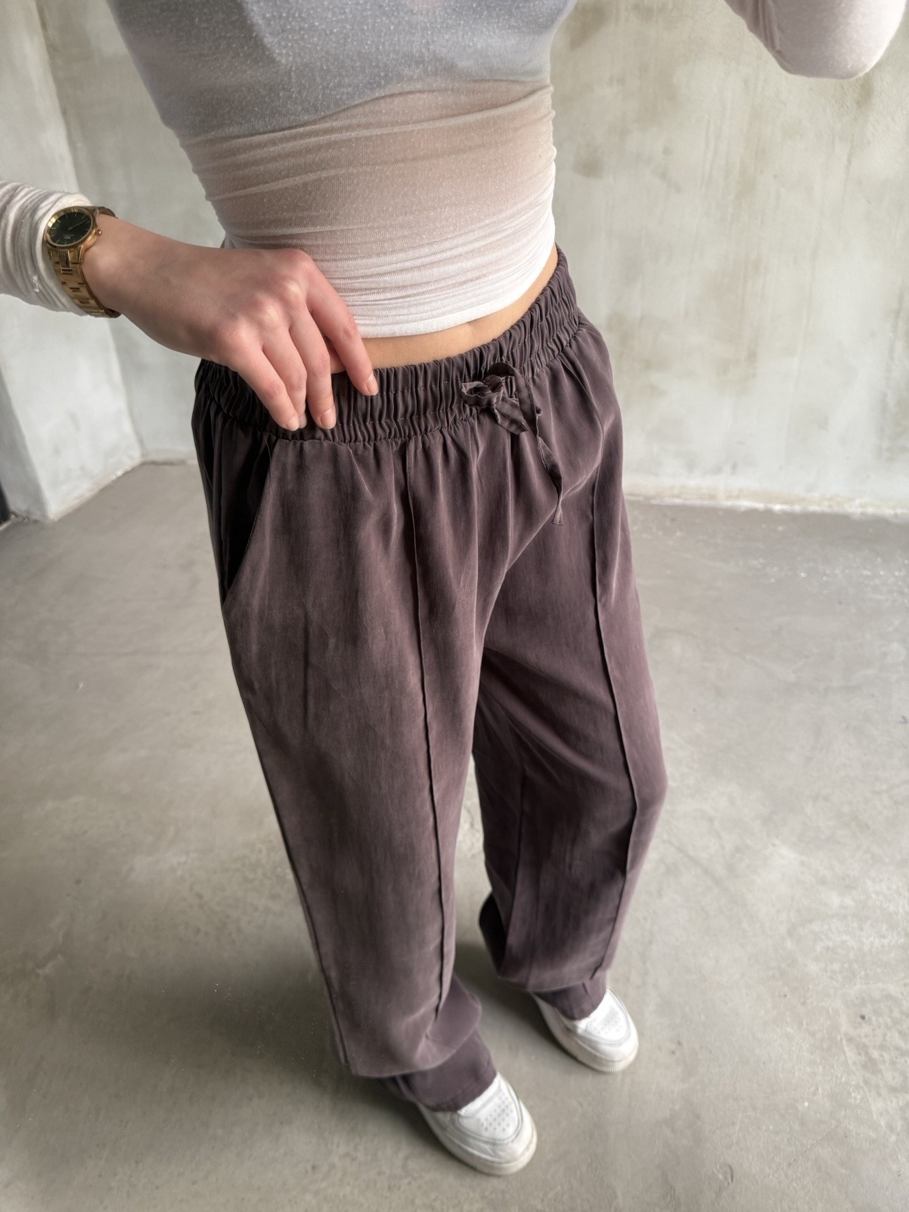 Modal Tencel Çimalı Dökümlü Pantolon Kahverengi