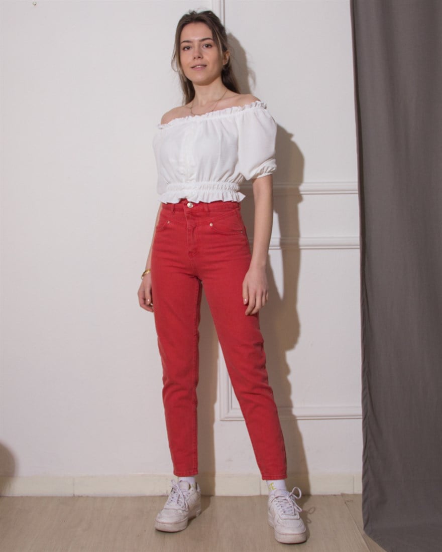 Mom Jean Pantolon - Nar Çiçeği