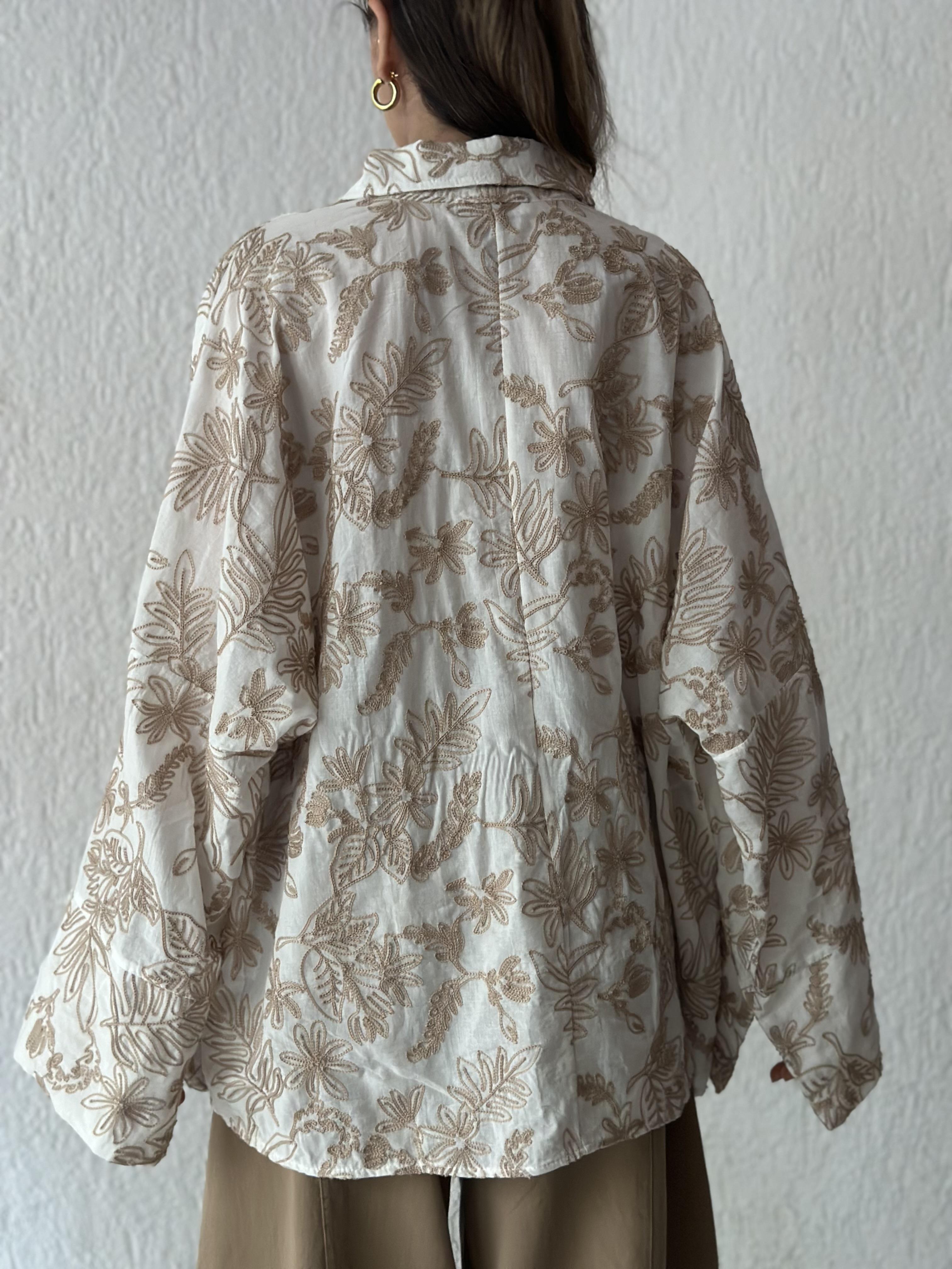 Nakışlı Oversize Gömlek & Ceket - Camel