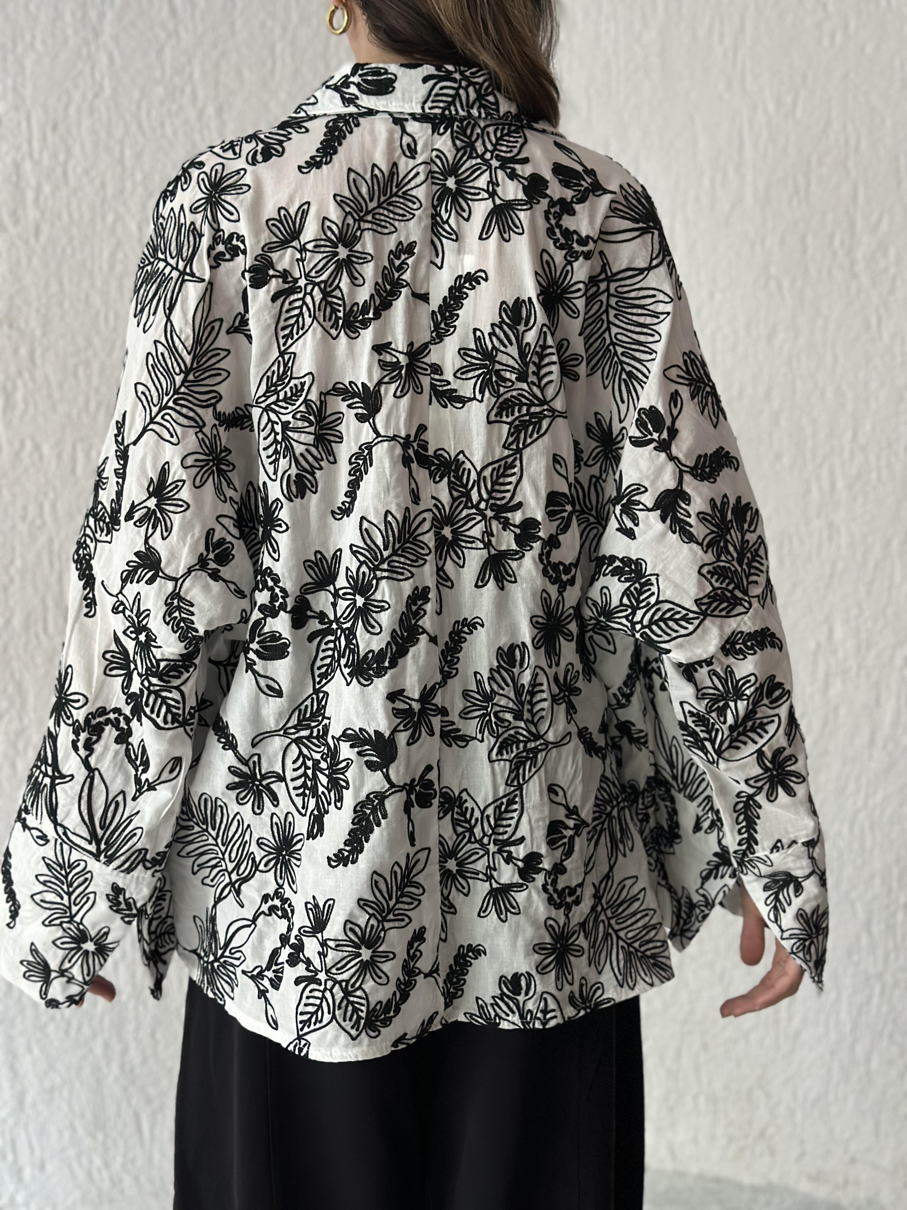 Nakışlı Oversize Gömlek & Ceket - Siyah