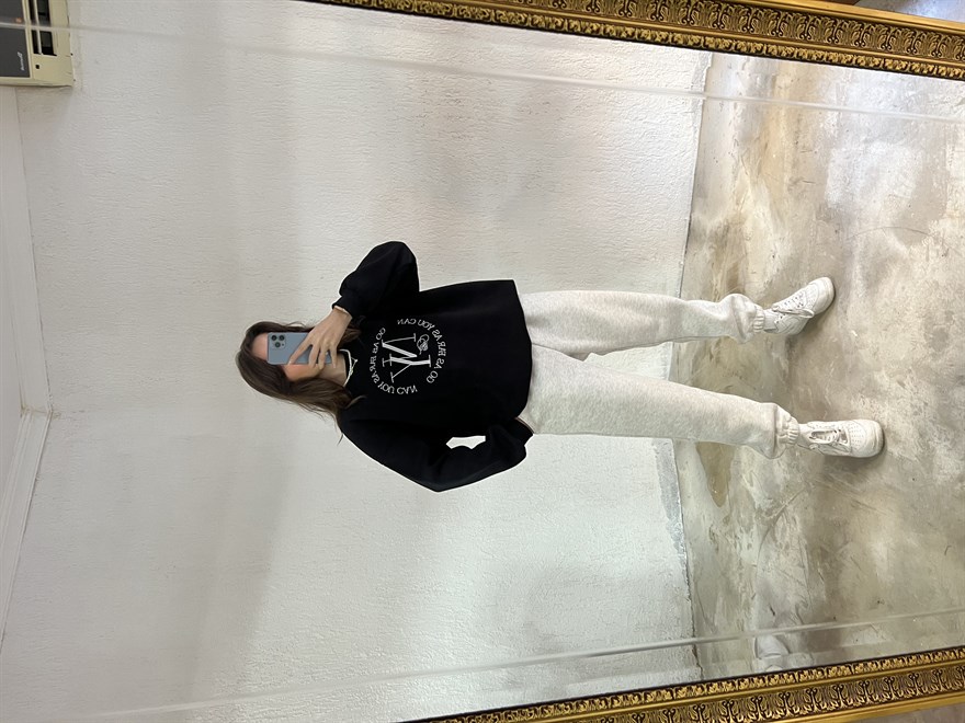 NY Nakışlı Oversize Sweatshirt - Siyah