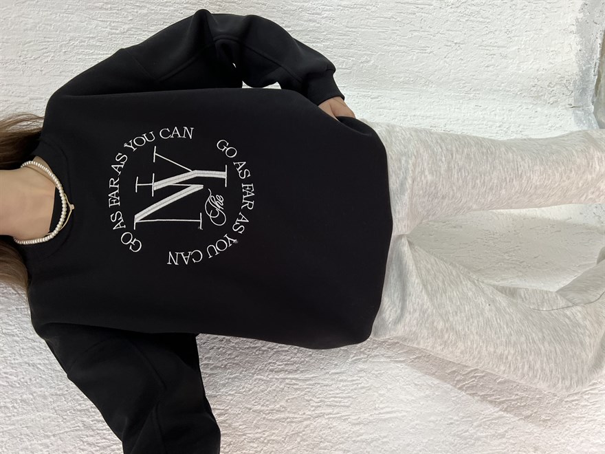 NY Nakışlı Oversize Sweatshirt - Siyah