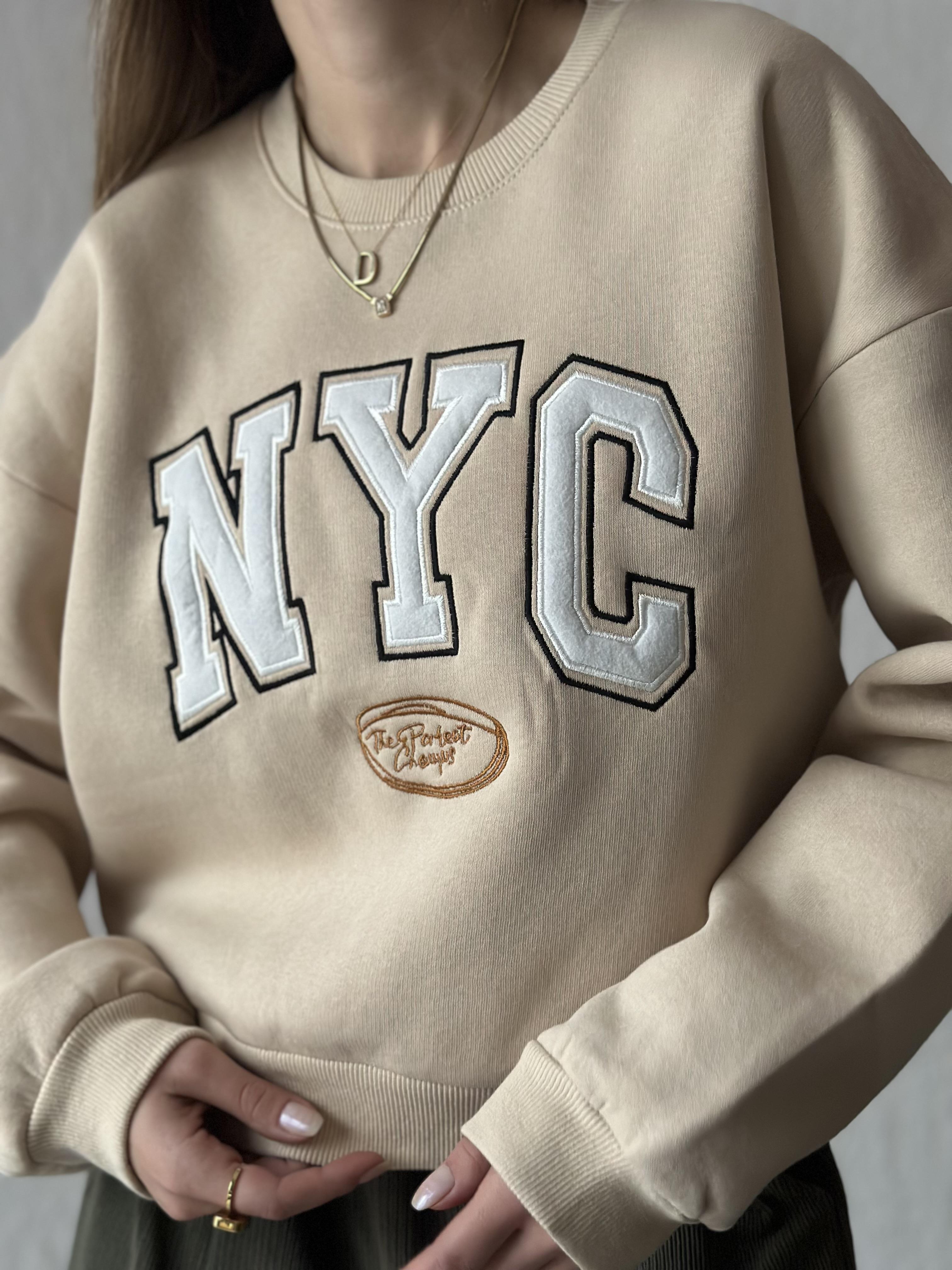 NYC Nakışlı Sweatshirt - Krem