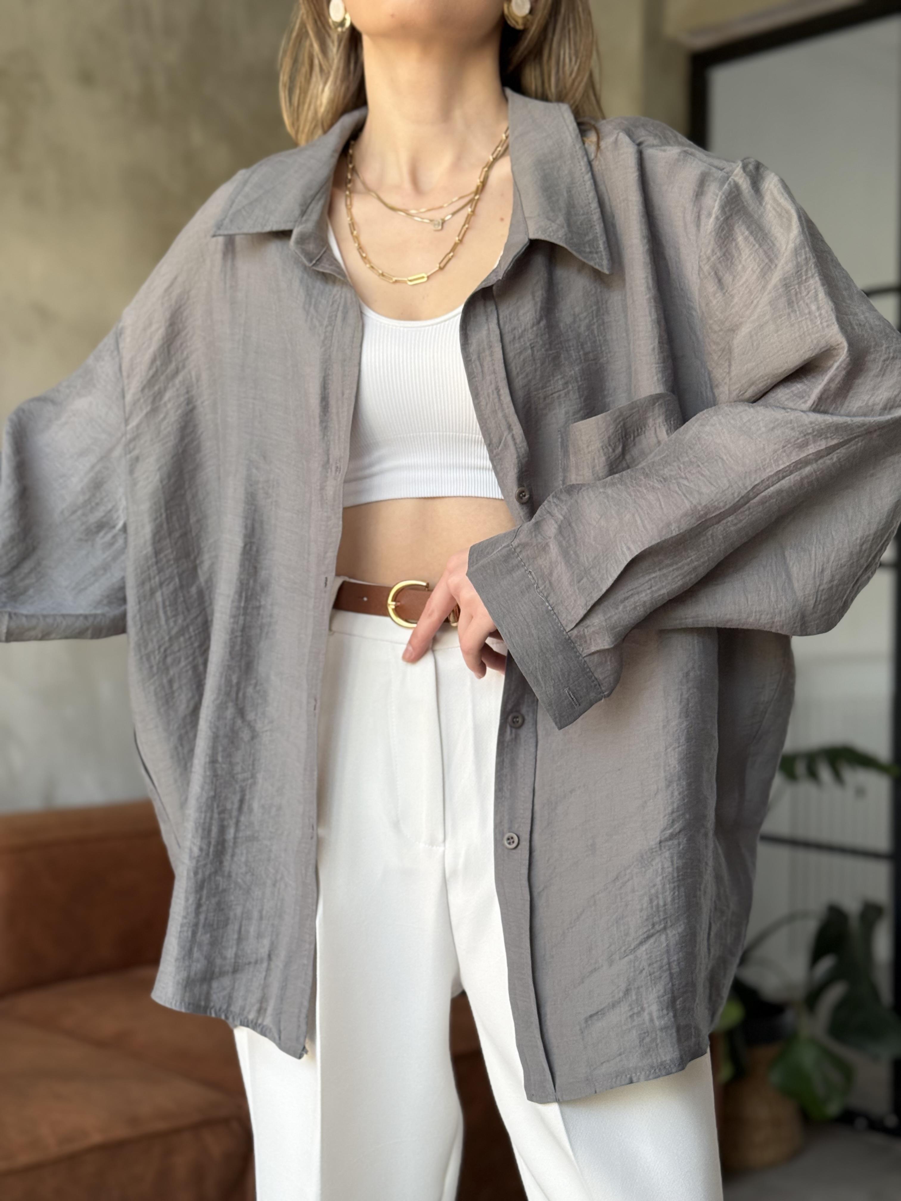 Oli Oversize Tencel Gömlek - Füme