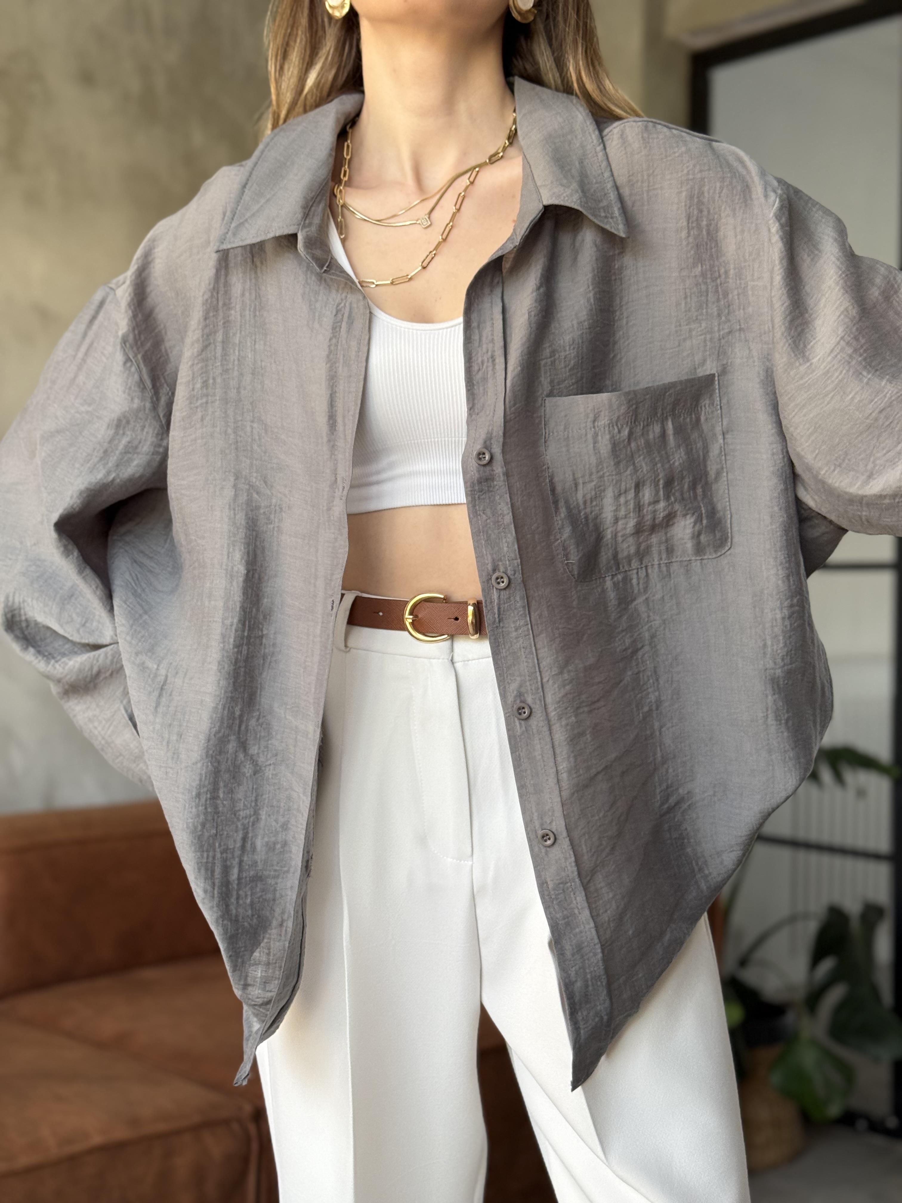 Oli Oversize Tencel Gömlek - Füme