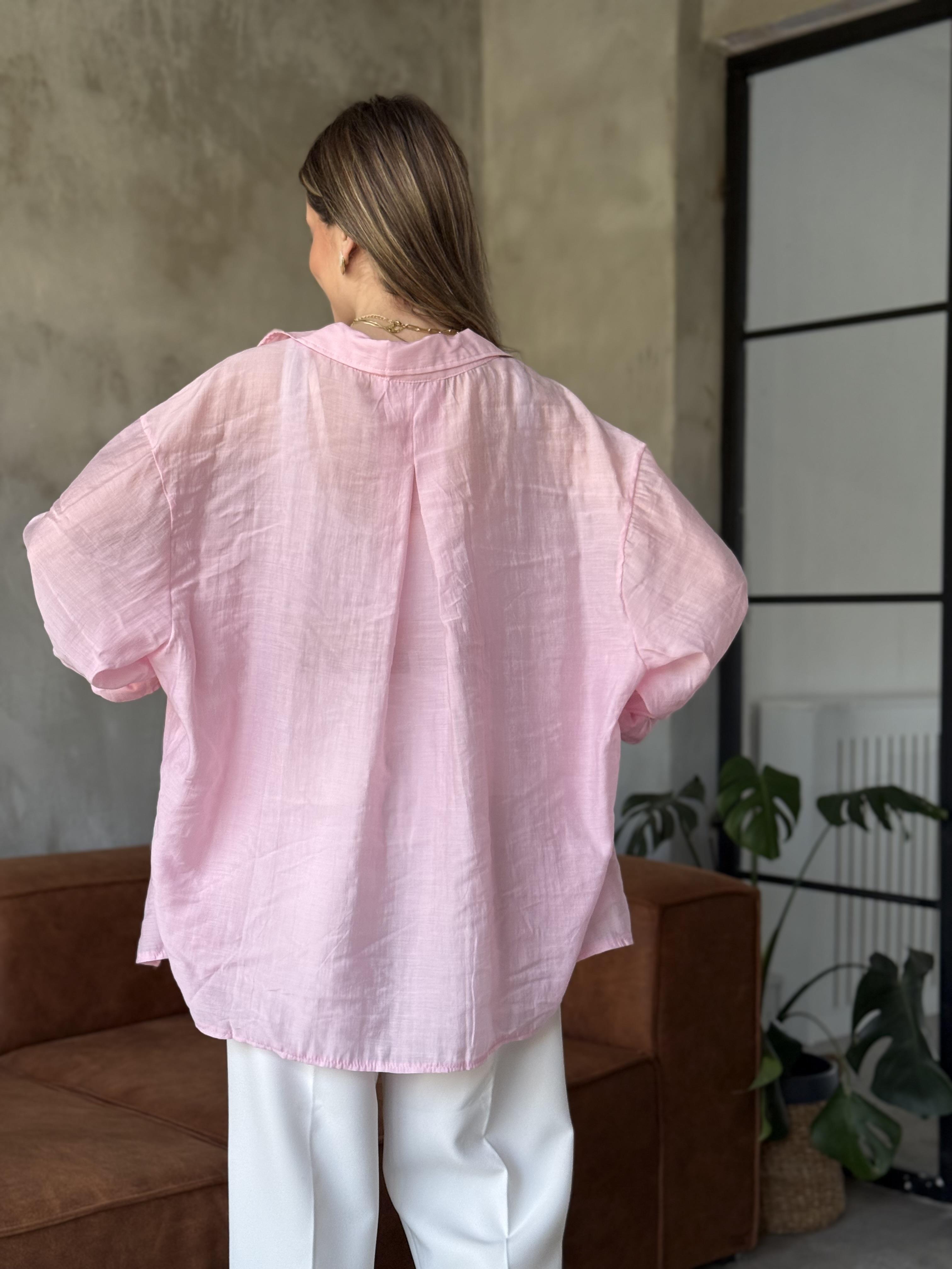 Oli Oversize Tencel Gömlek - Pembe