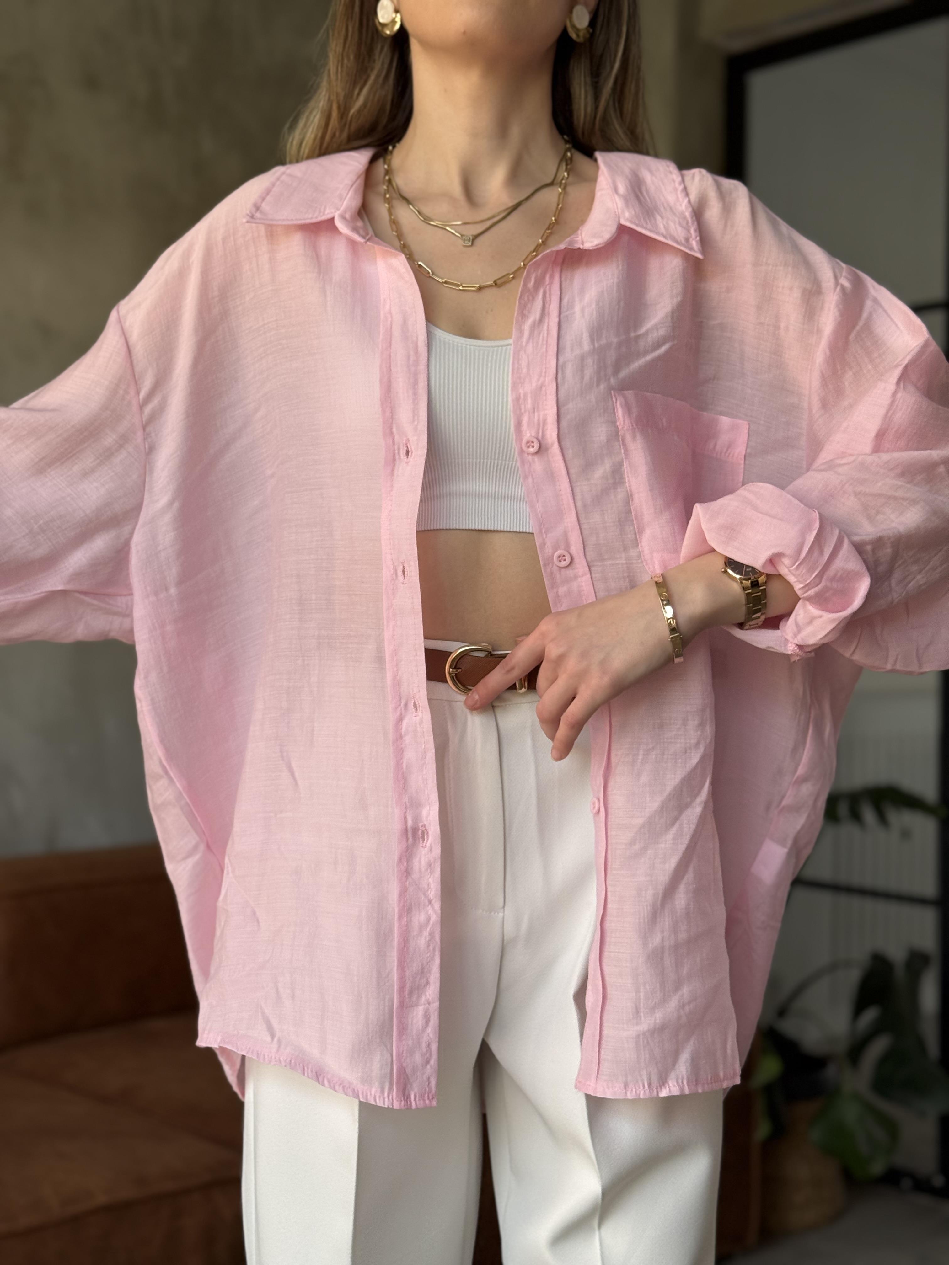 Oli Oversize Tencel Gömlek - Pembe