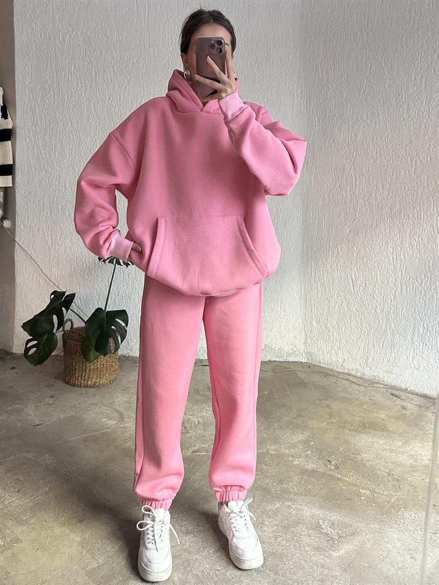Oversize Basic Eşofman Takımı - Pembe