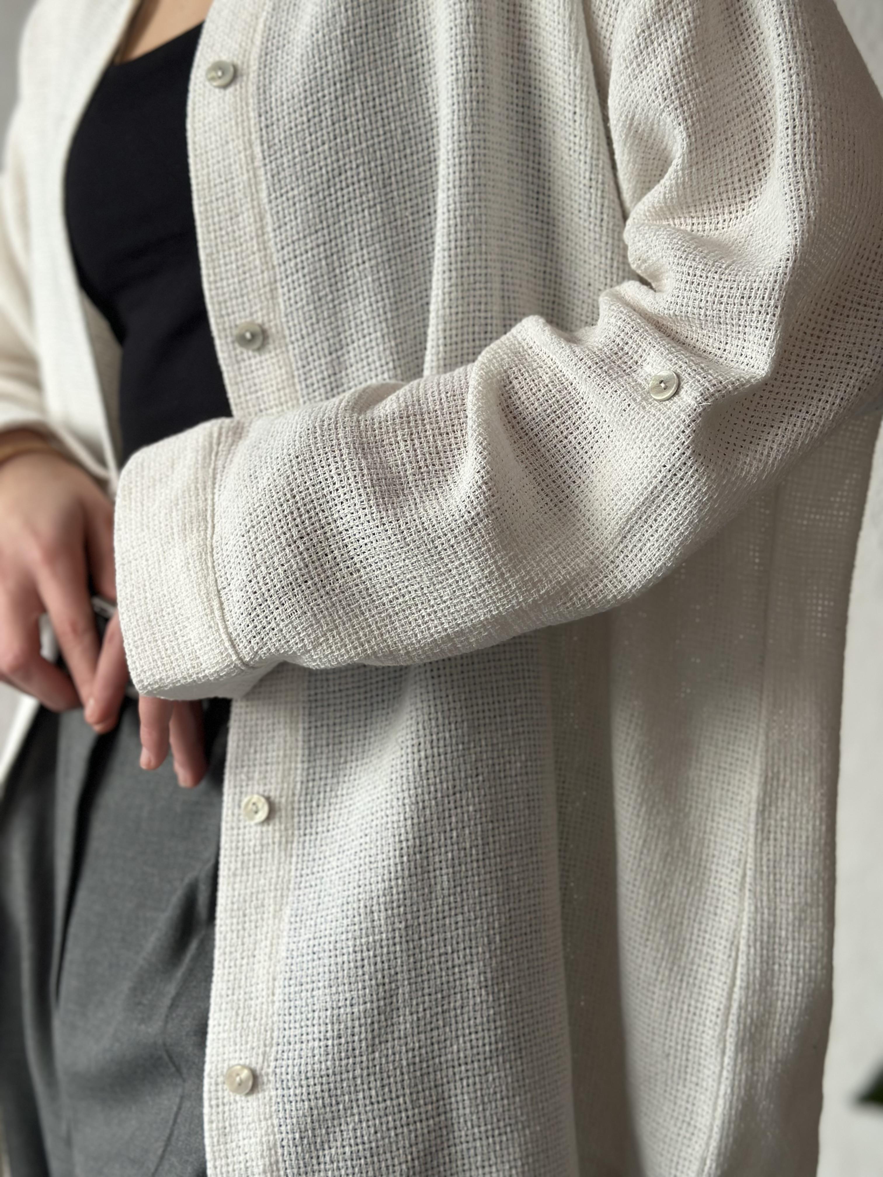 Oversize Basic Keten Gömlek - Beyaz