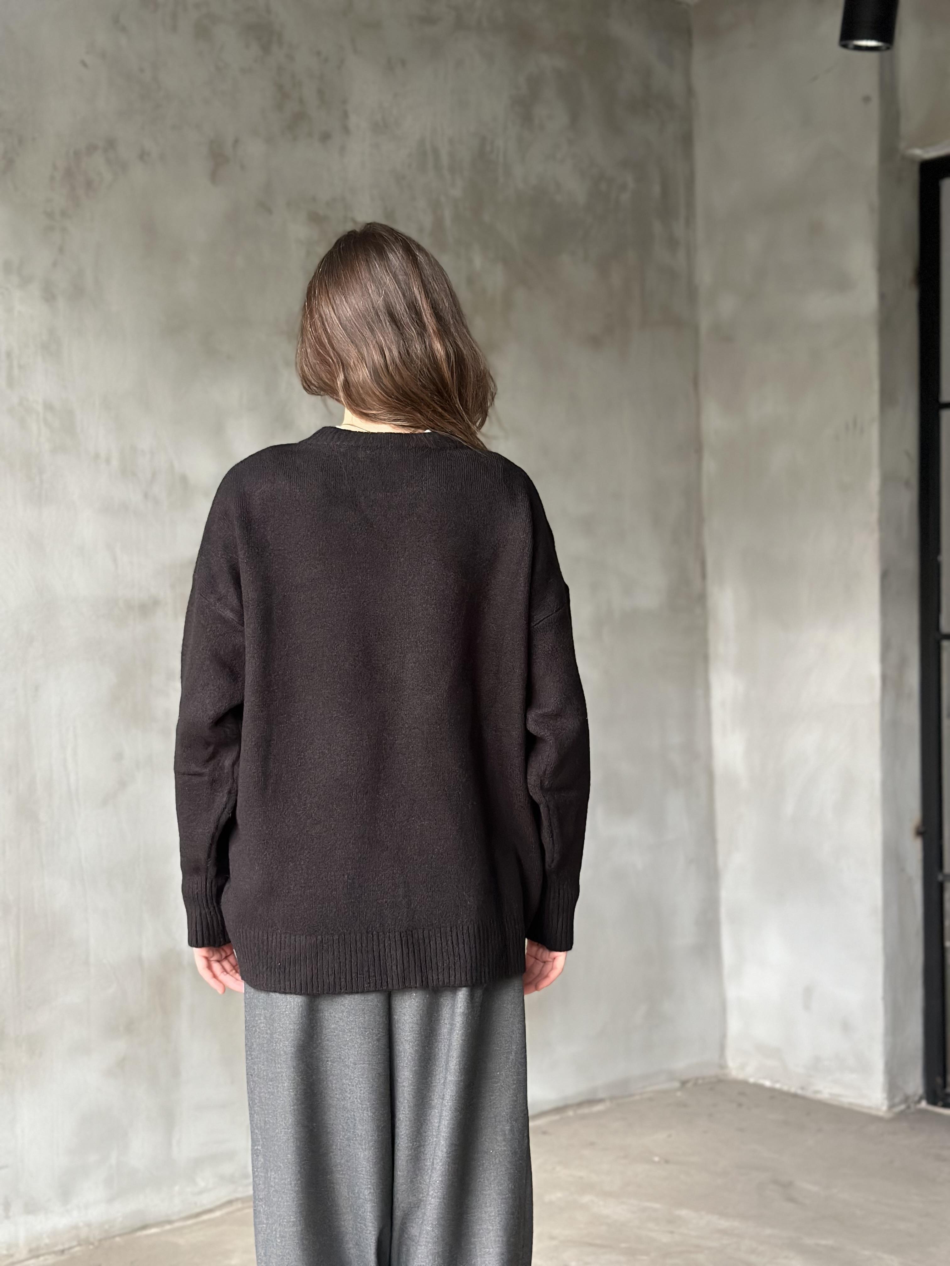 Oversize Basic Triko Kazak - Siyah