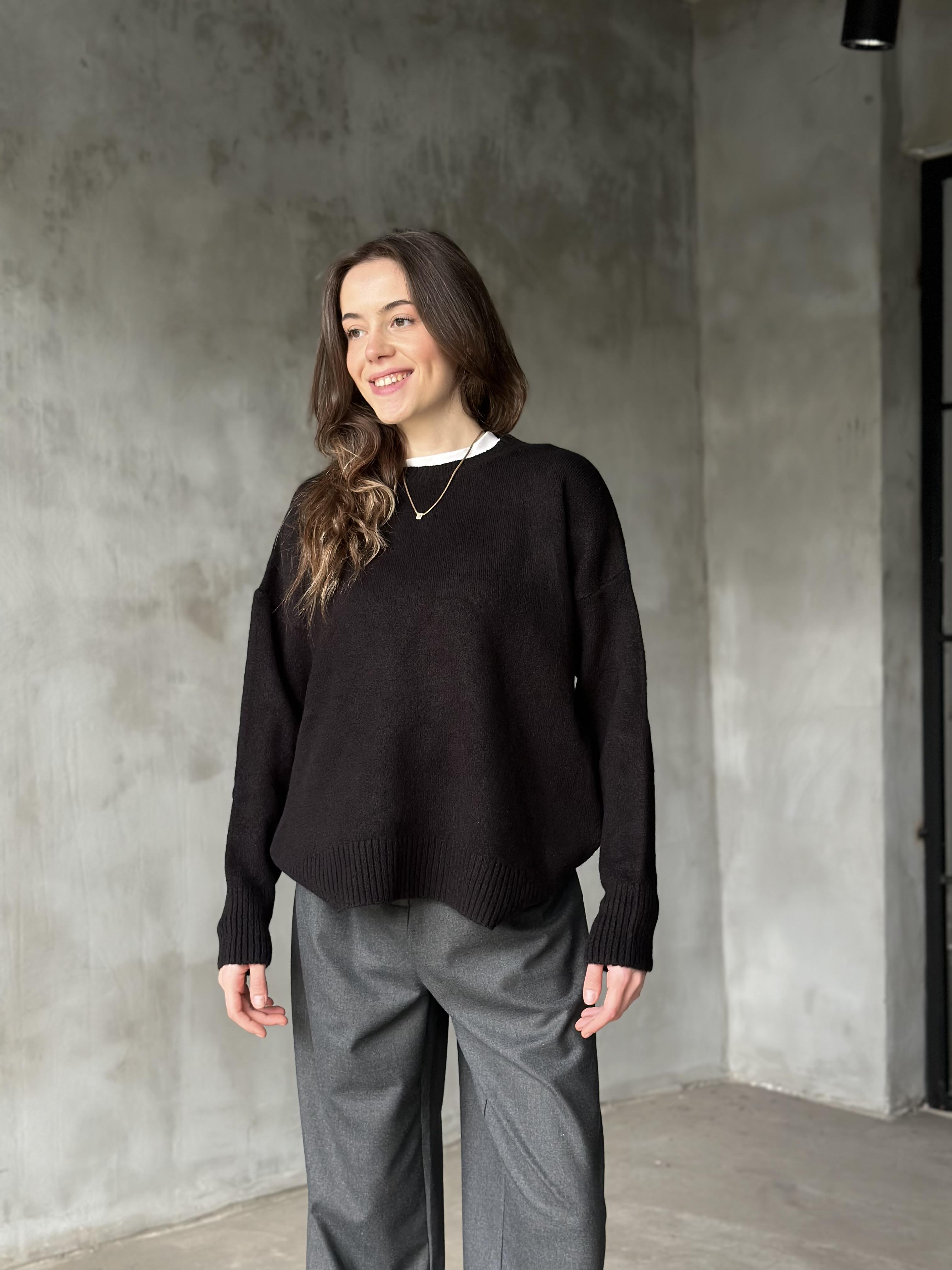 Oversize Basic Triko Kazak - Siyah