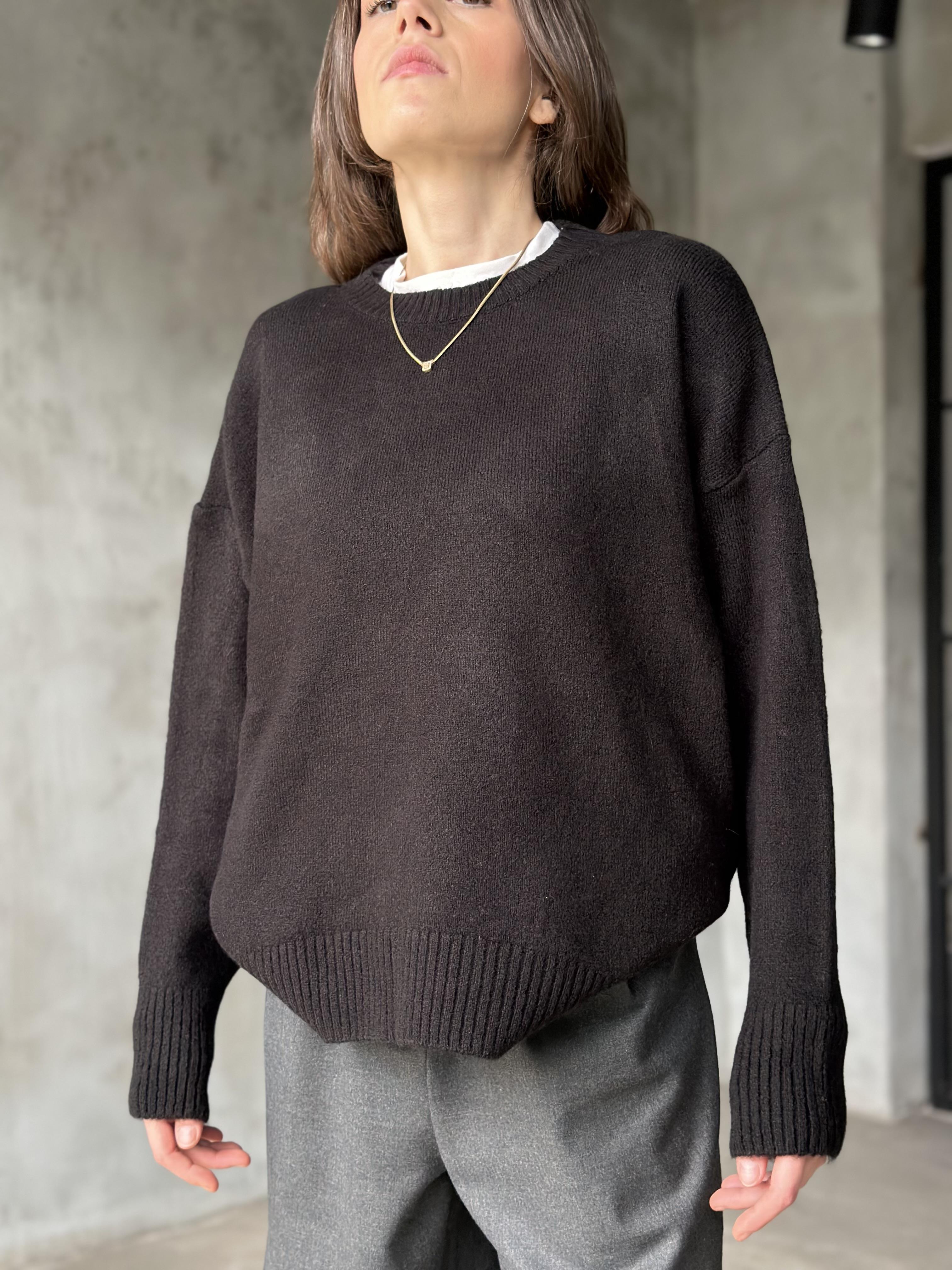 Oversize Basic Triko Kazak - Siyah