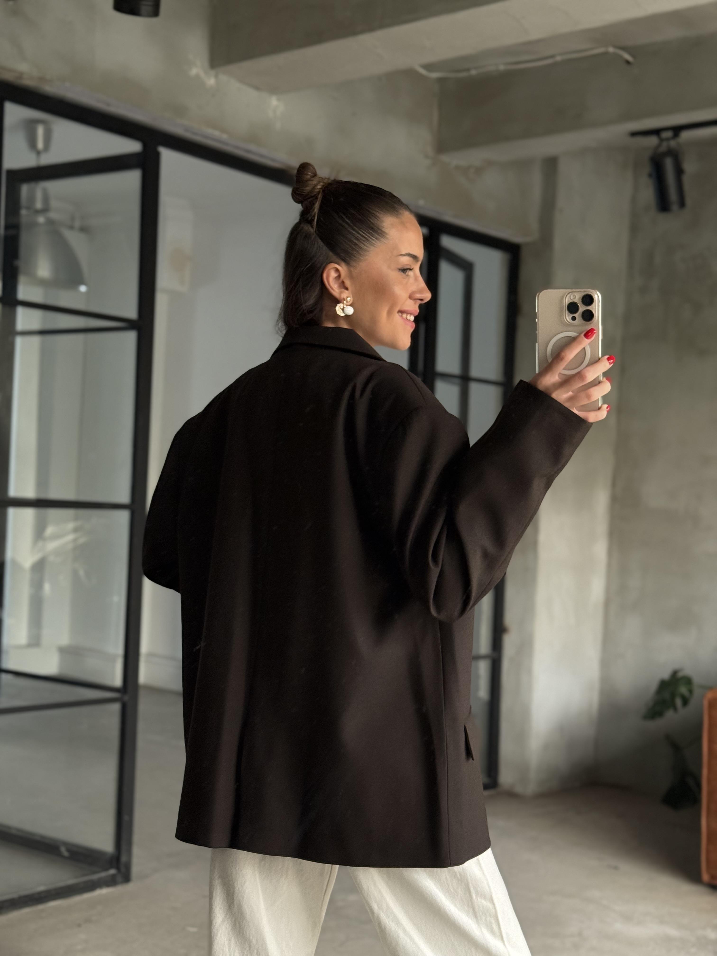 Oversize Blazer Ceket - Acı Kahve