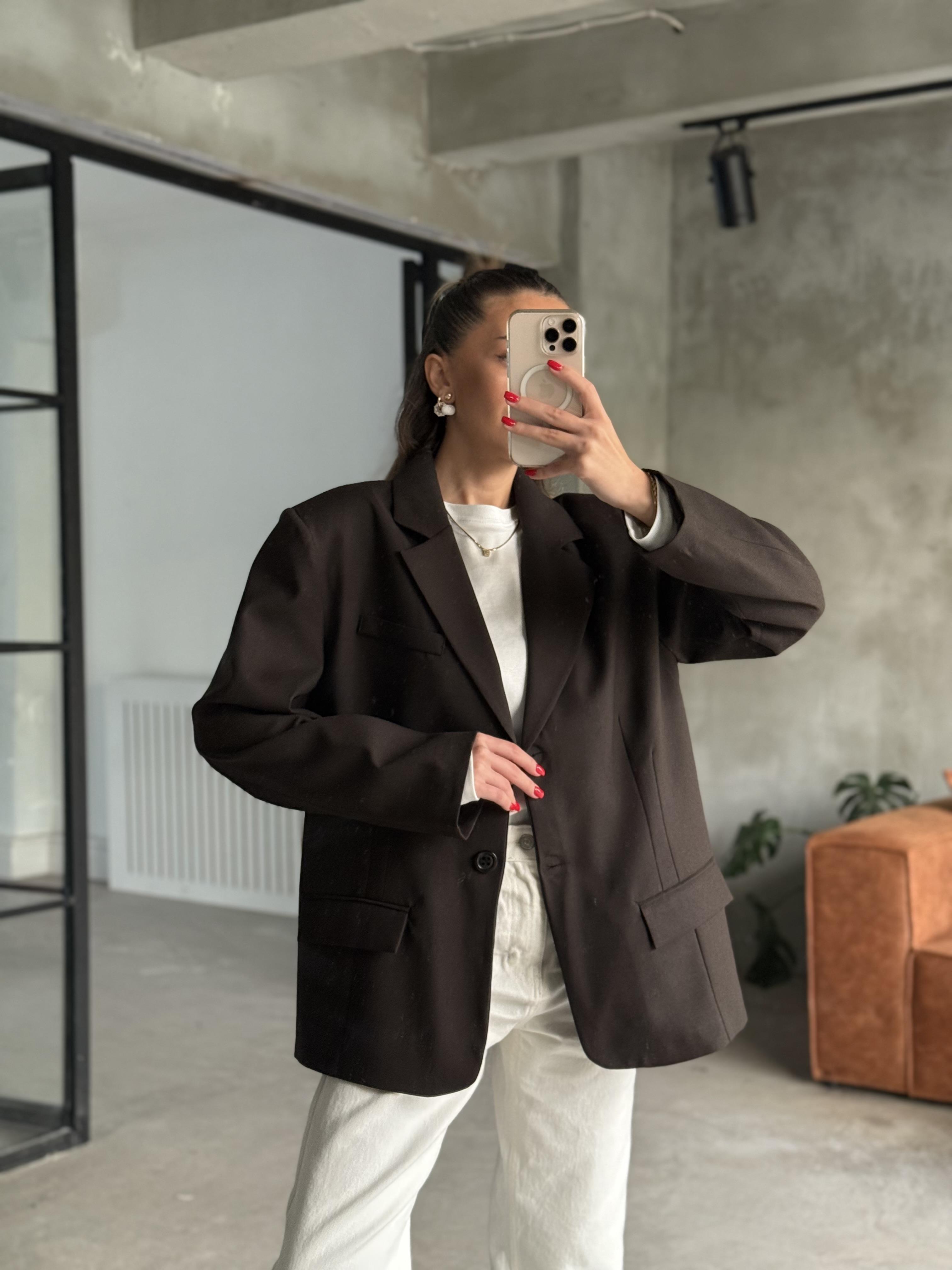Oversize Blazer Ceket - Acı Kahve