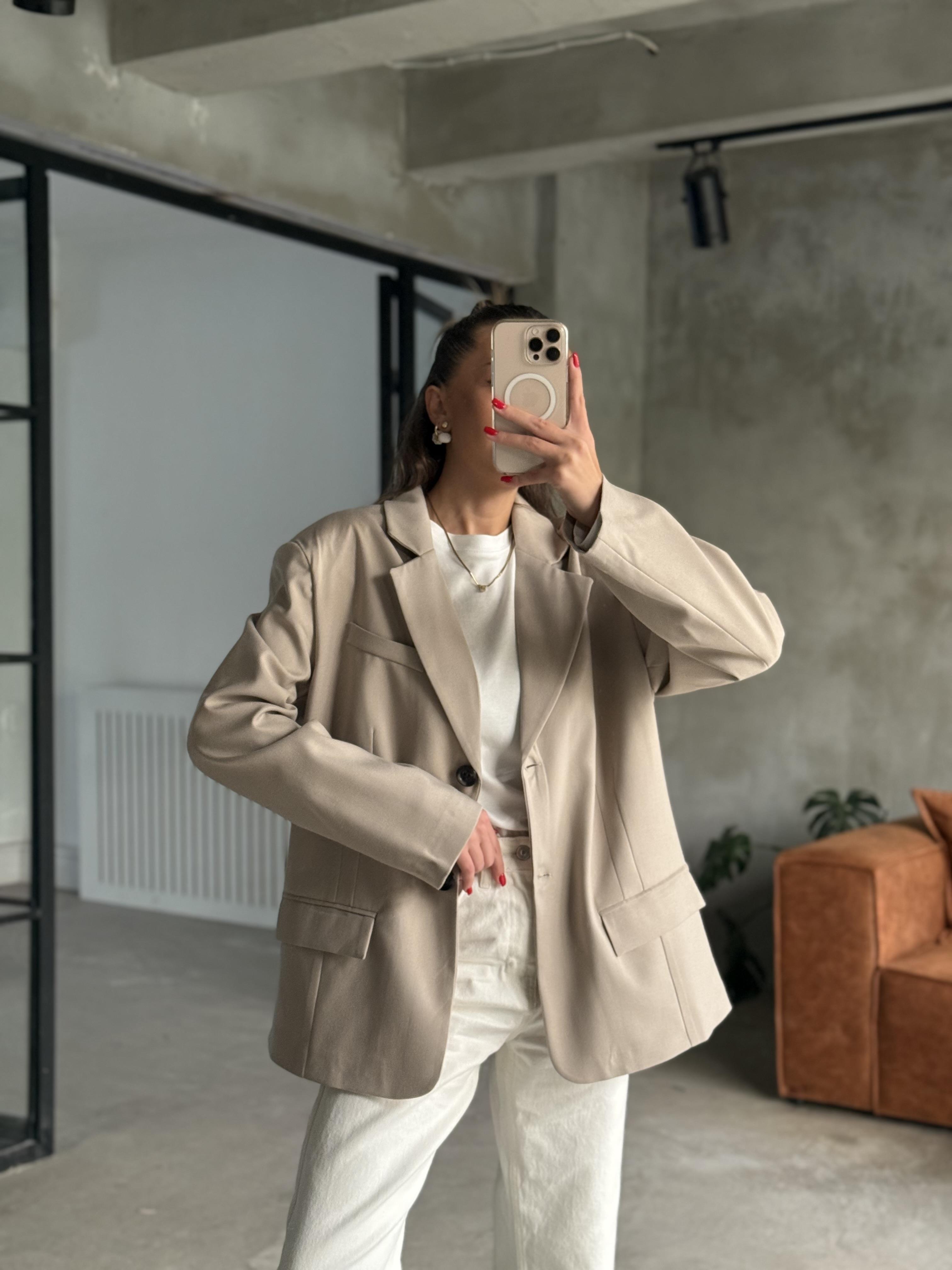 Oversize Blazer Ceket - Bej