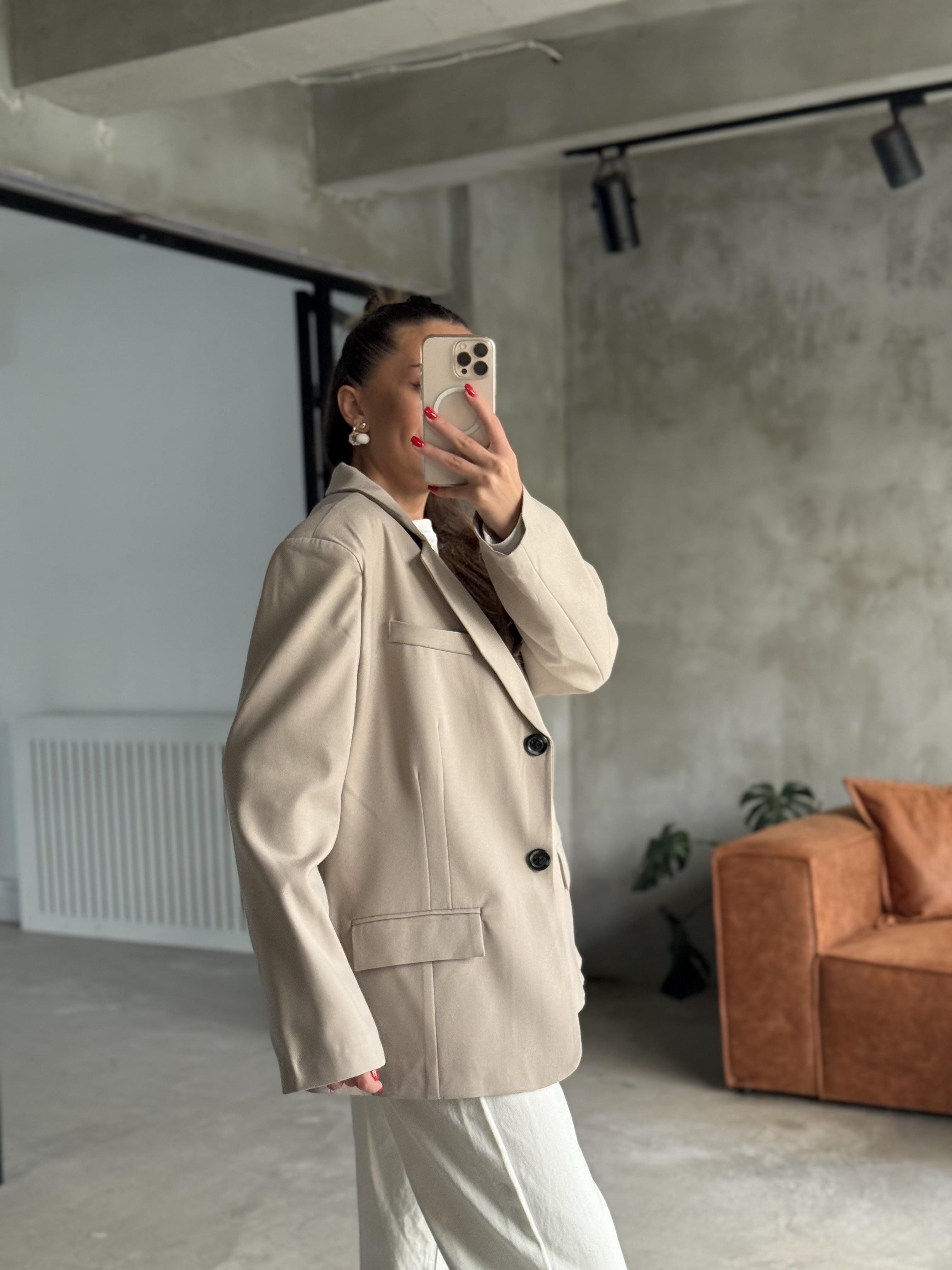 Oversize Blazer Ceket - Bej