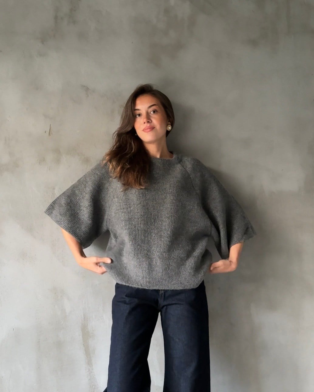 Oversize Fakir Kol Örme Kazak - Antrasit