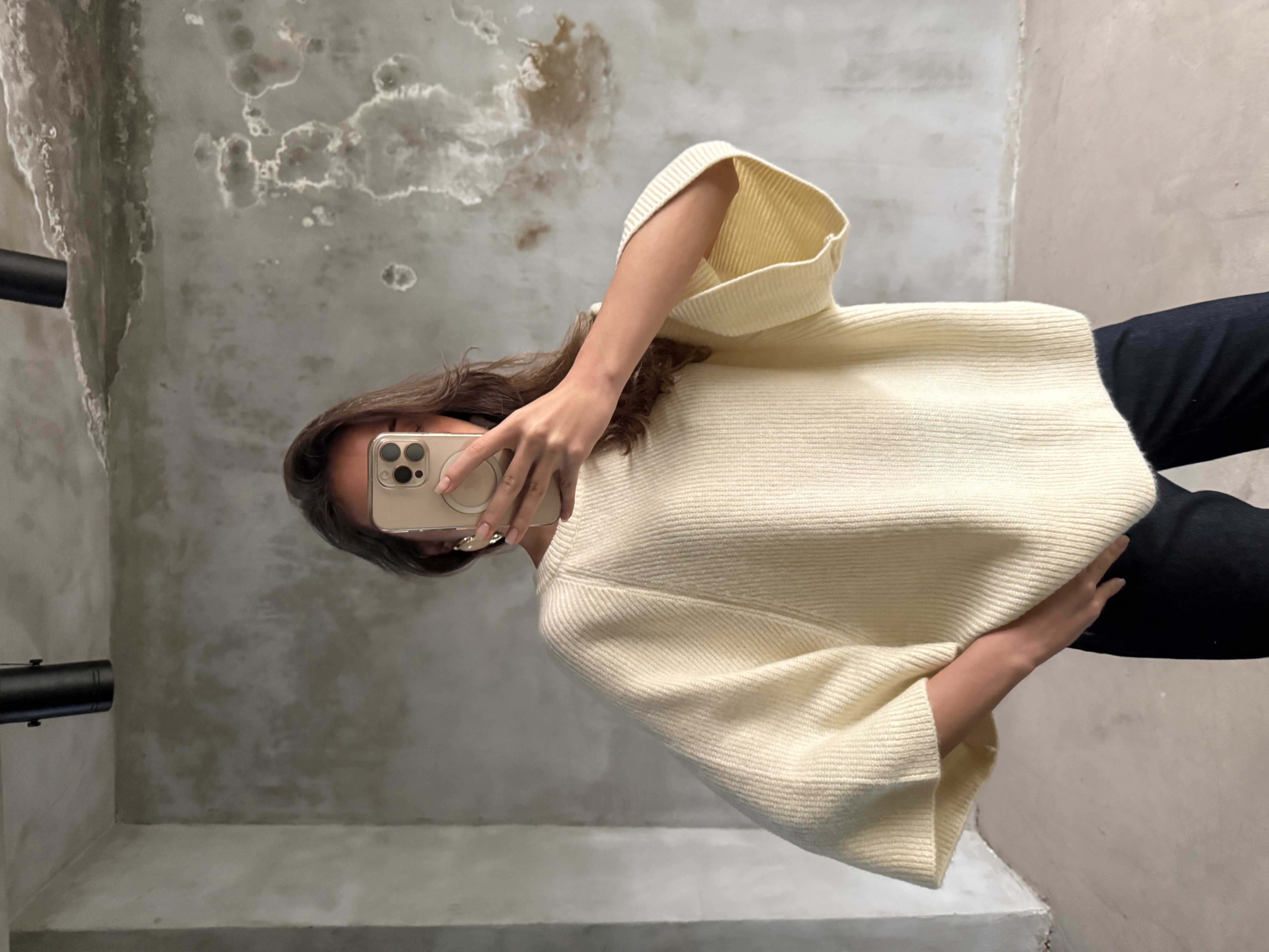 Oversize Fakir Kol Örme Kazak - Krem