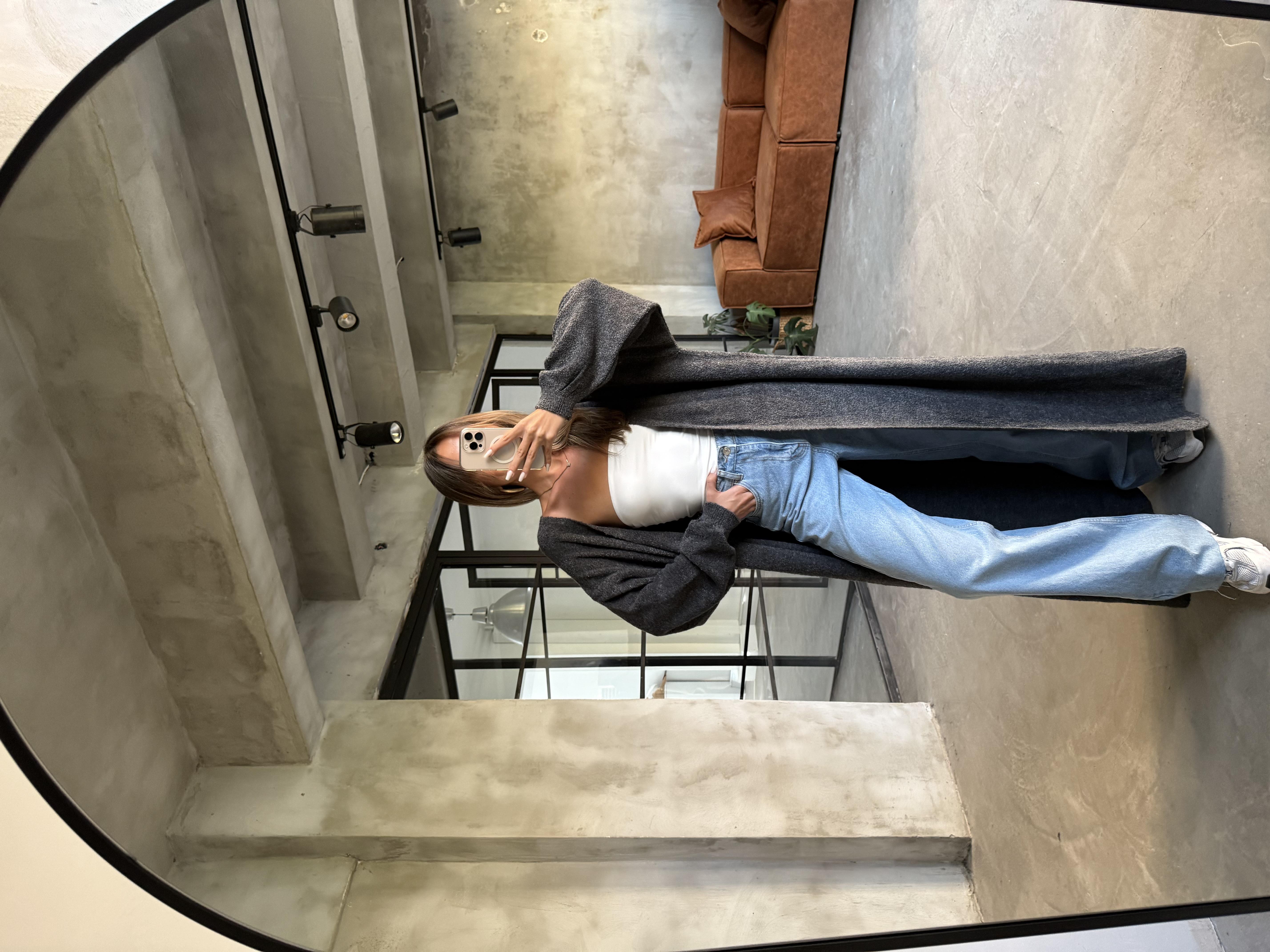 Oversize Maxi Boy Triko Hırka - Antrasit