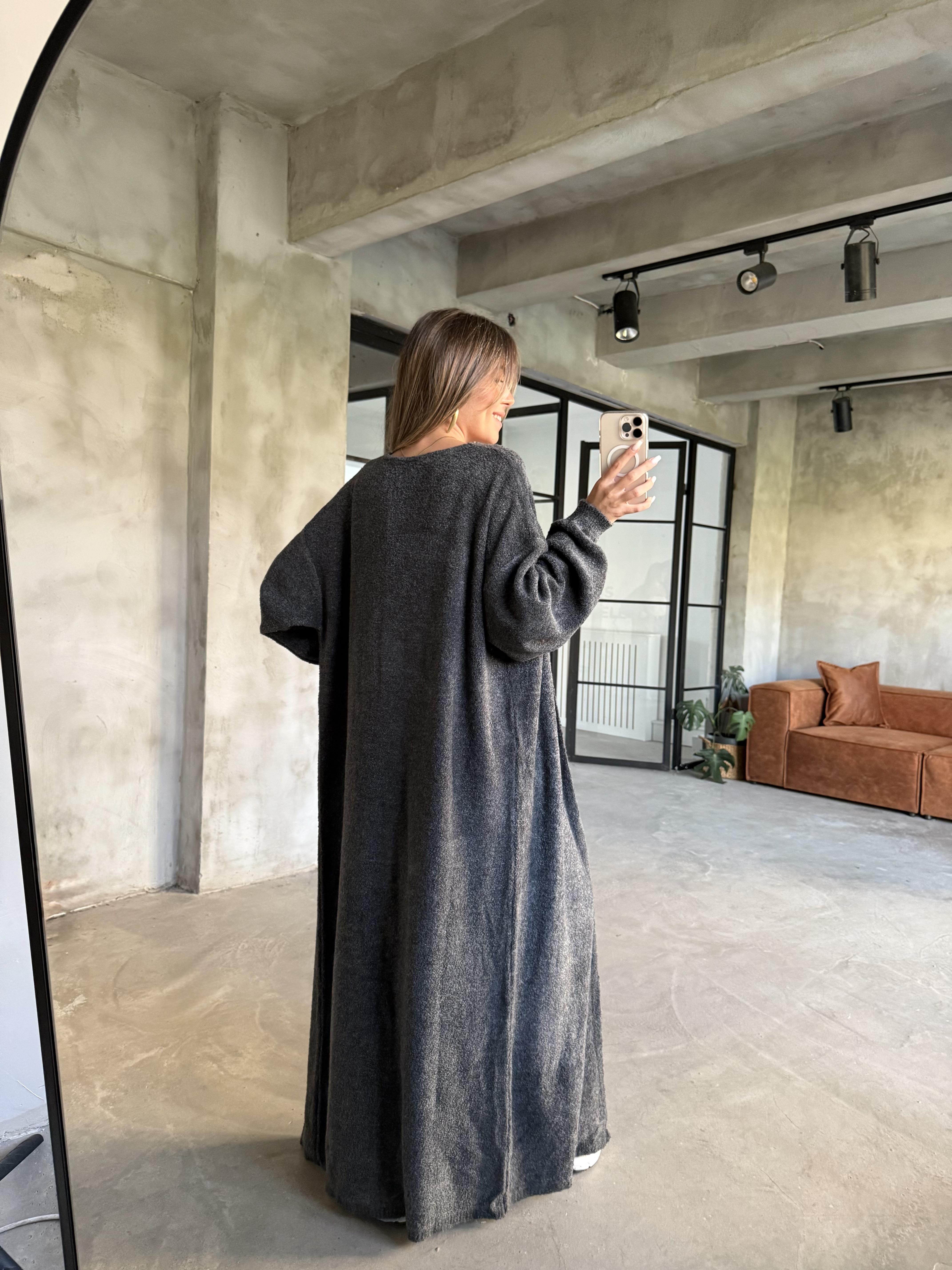 Oversize Maxi Boy Triko Hırka - Antrasit