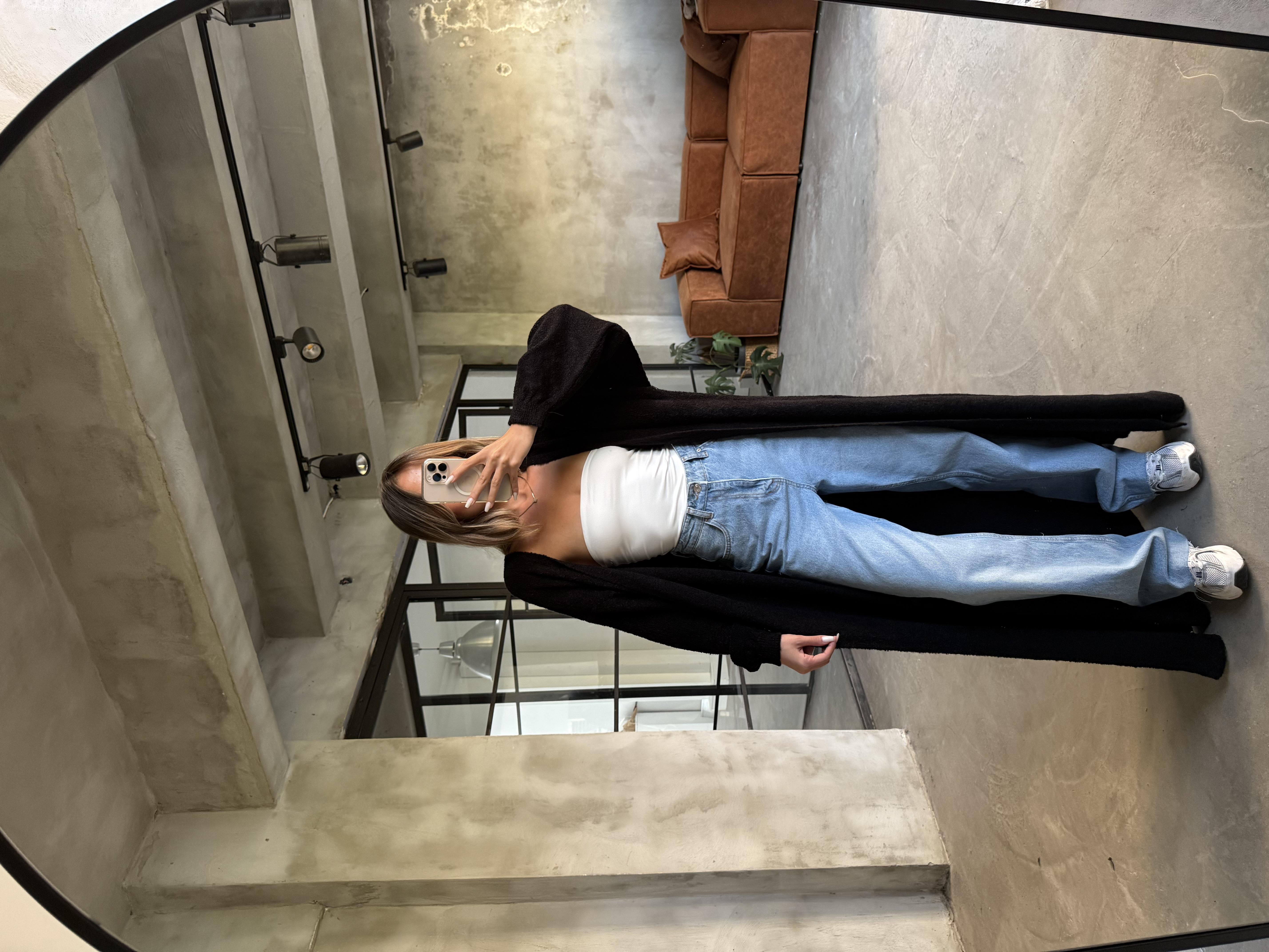 Oversize Maxi Boy Triko Hırka - Siyah