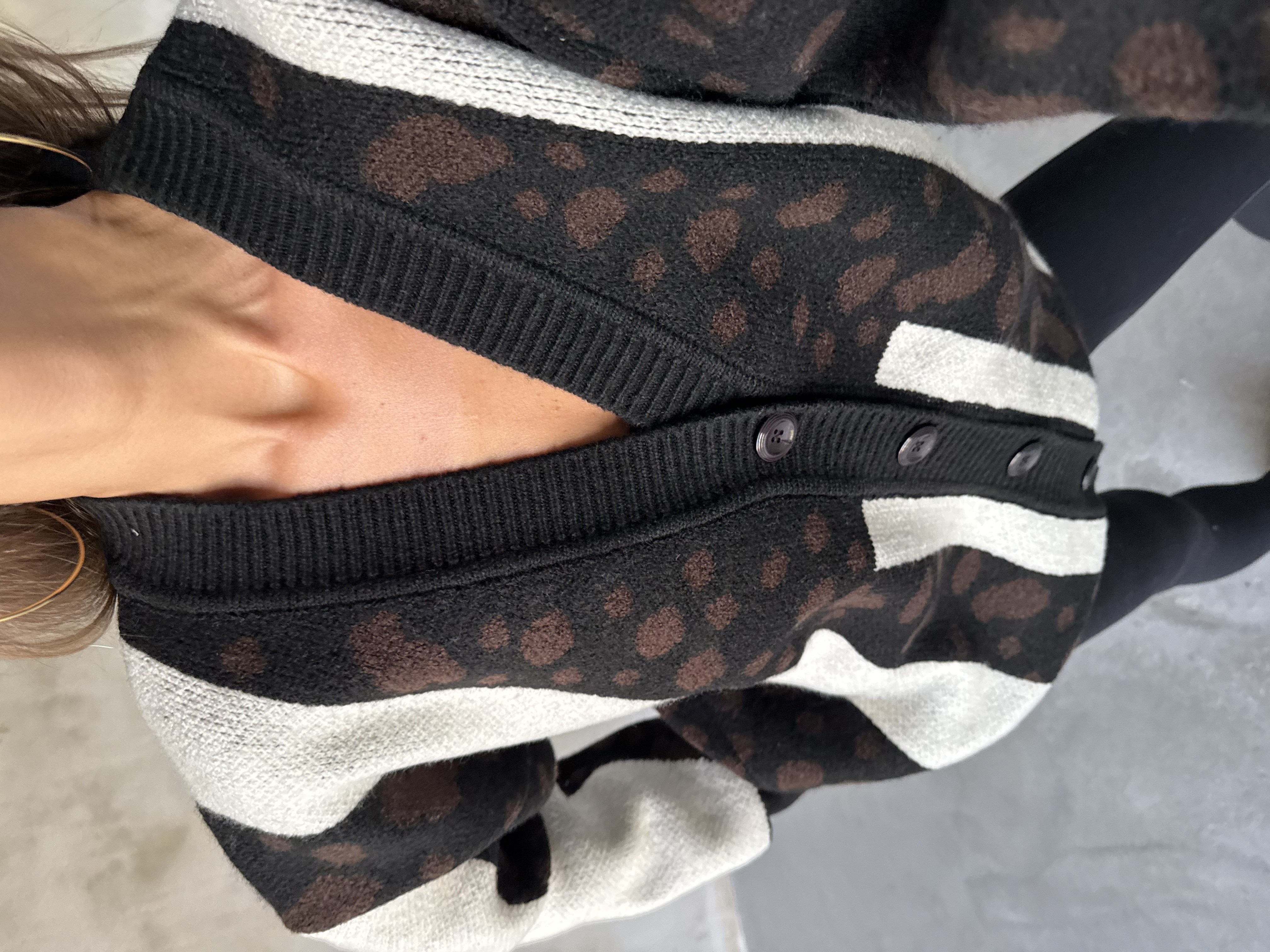 Oversize Örme Triko Hırka Siyah - Krem