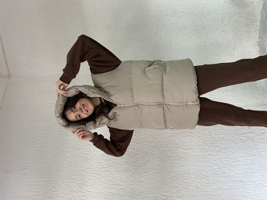 Oversize Şişme Yelek - Taş