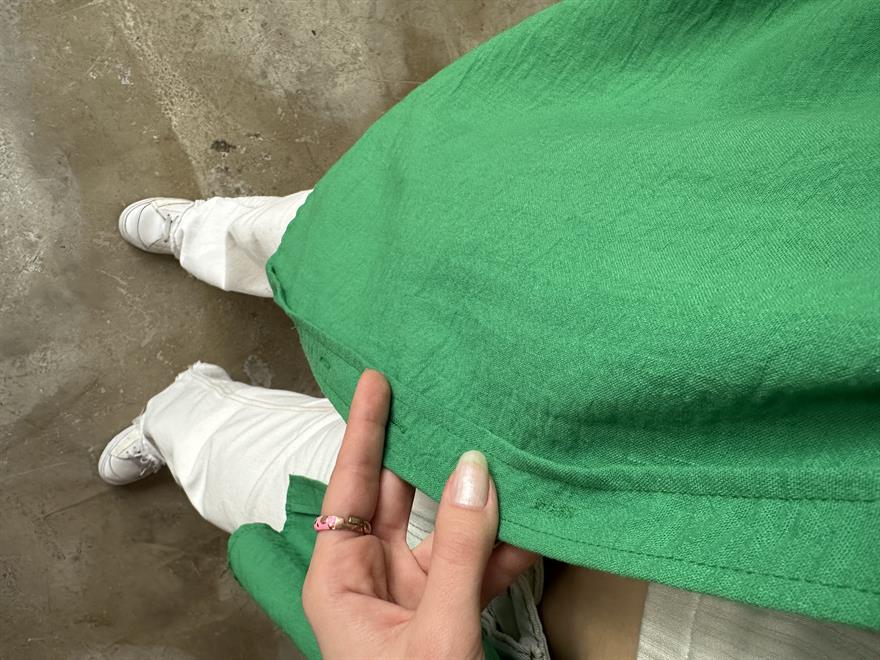 Oversize Tek Cepli Keten Gömlek - Yeşil