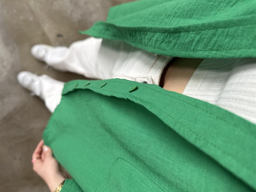 Oversize Tek Cepli Keten Gömlek - Yeşil