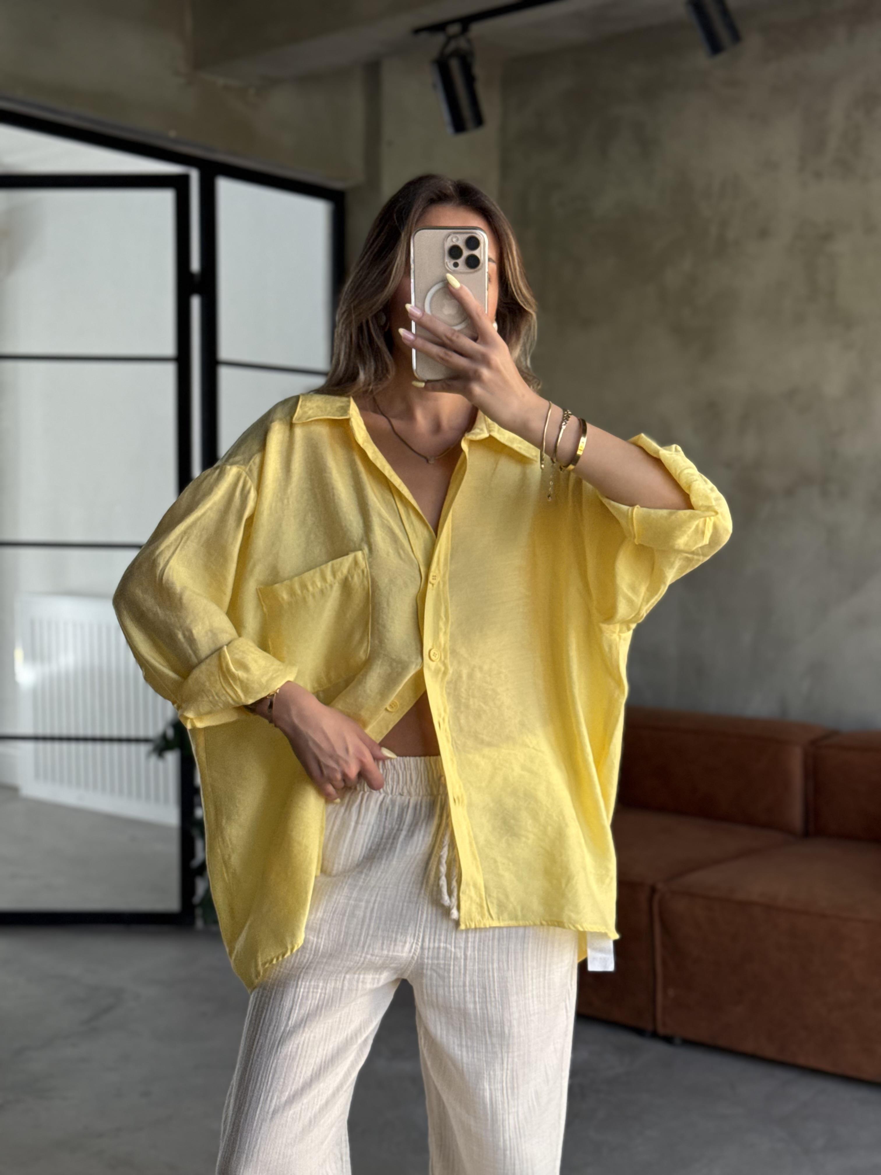 Oversize Tencel Gömlek - Sarı