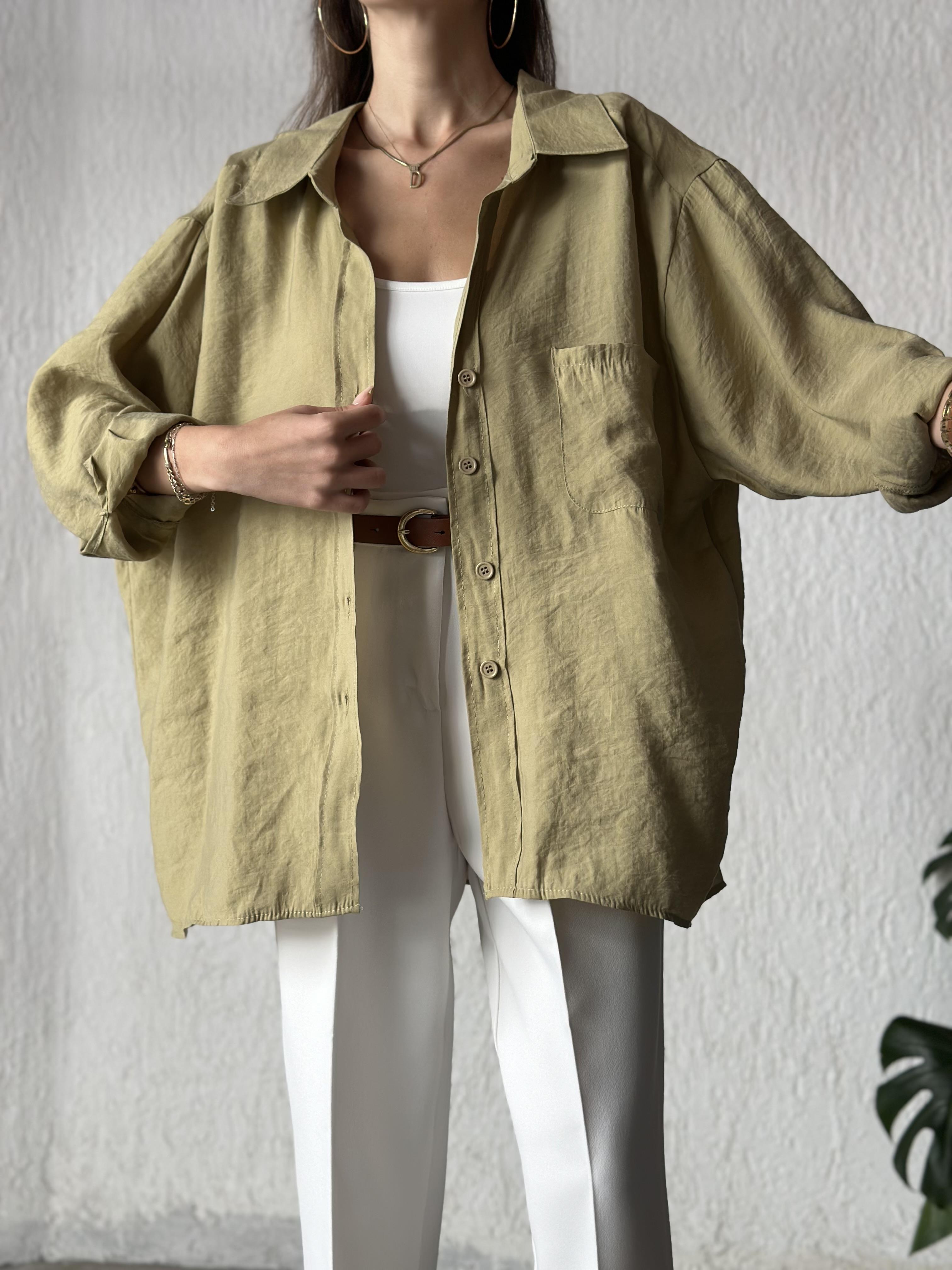 Tensel Oversize Gömlek - Yeşil