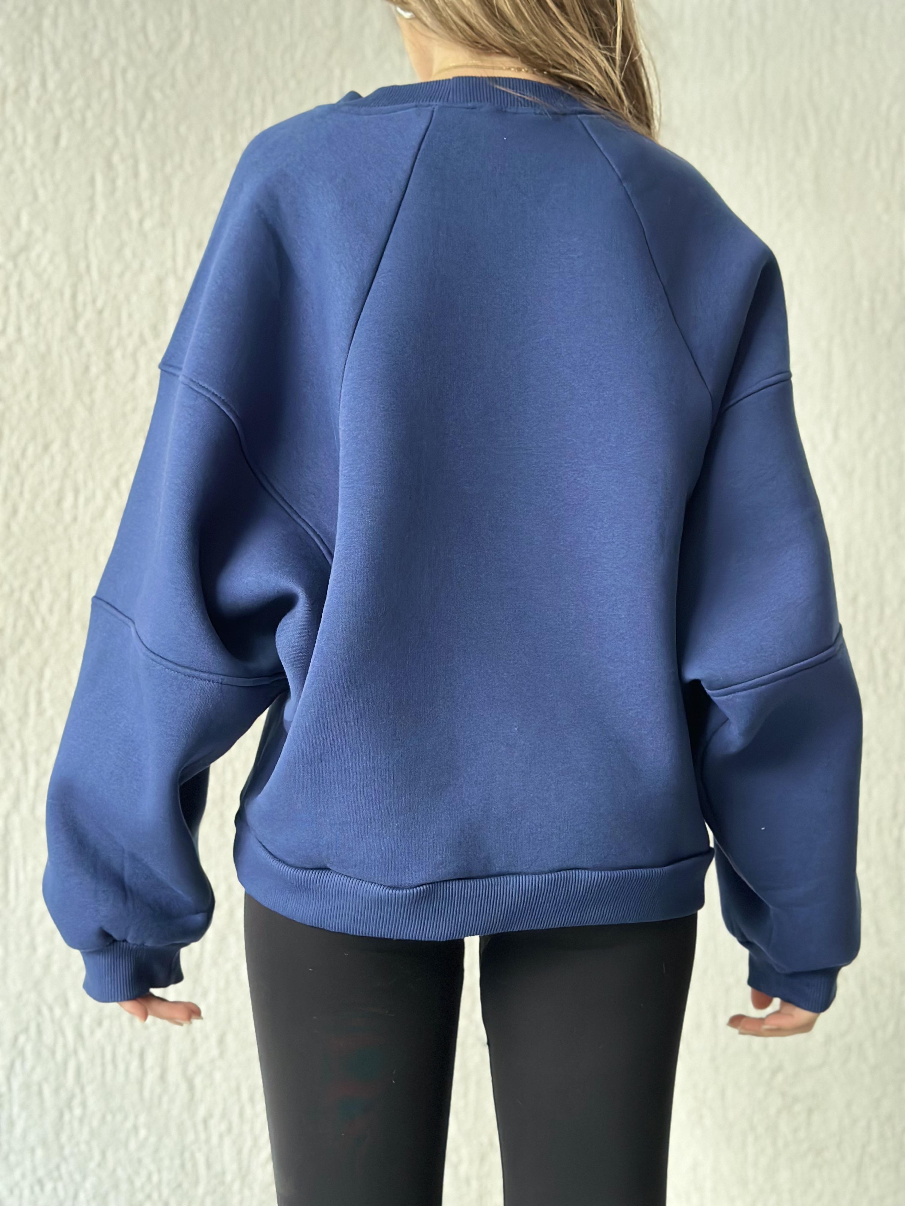 Oversize Unisex Yarasa Kol Sweatshirt - Lacivert