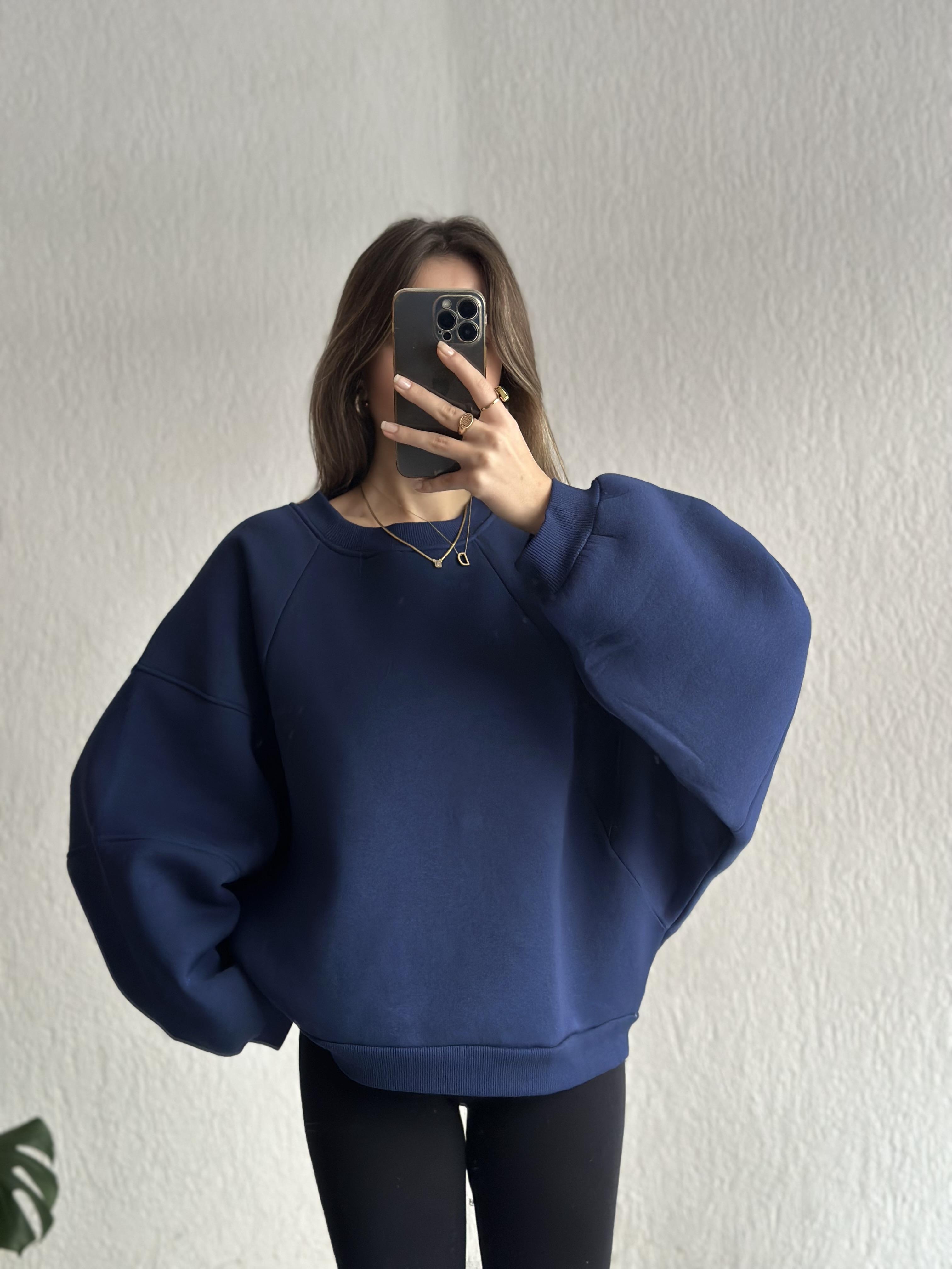 Oversize Unisex Yarasa Kol Sweatshirt - Lacivert