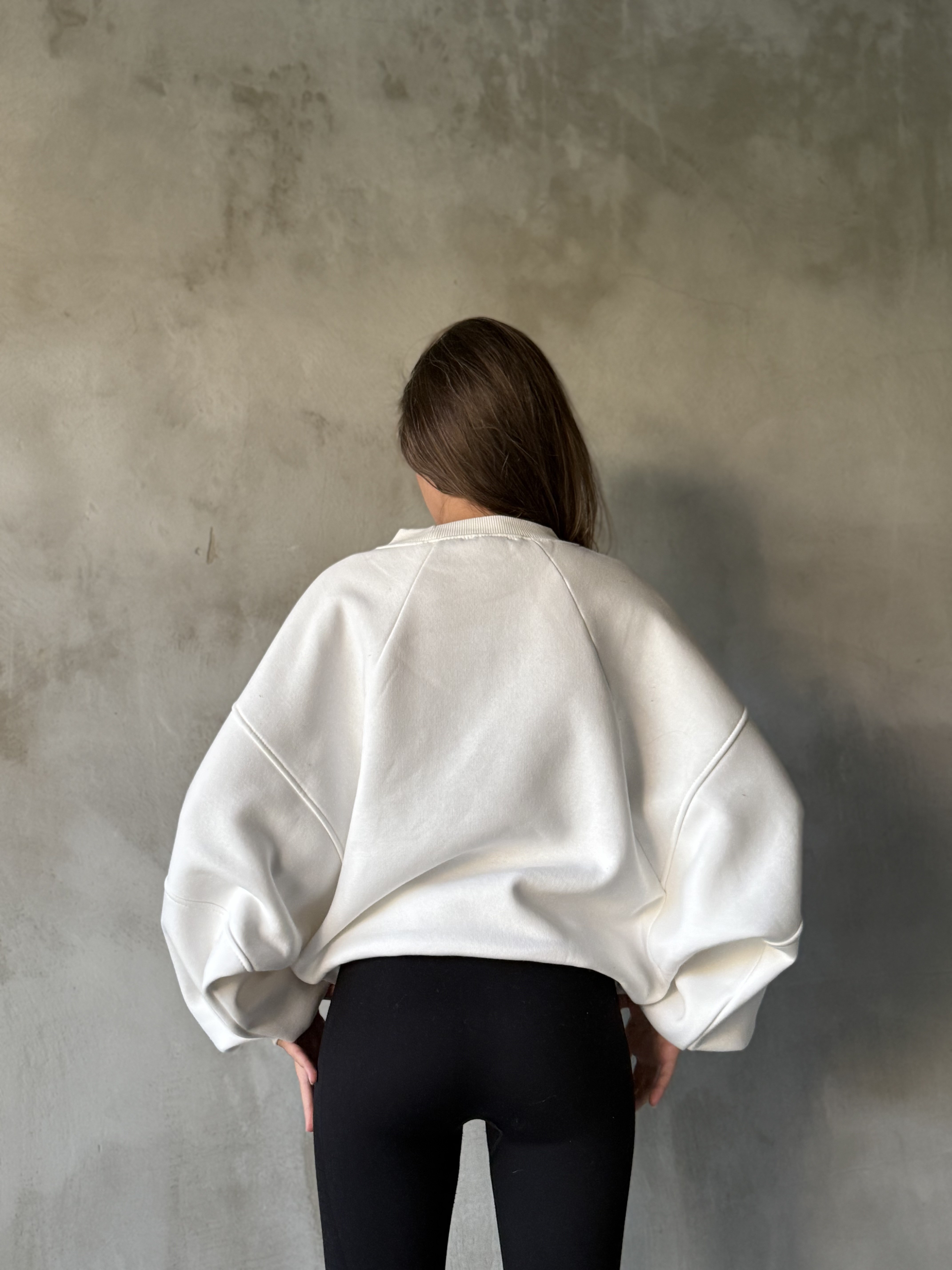 Oversize Yarasa Kol Sweatshirt - Beyaz