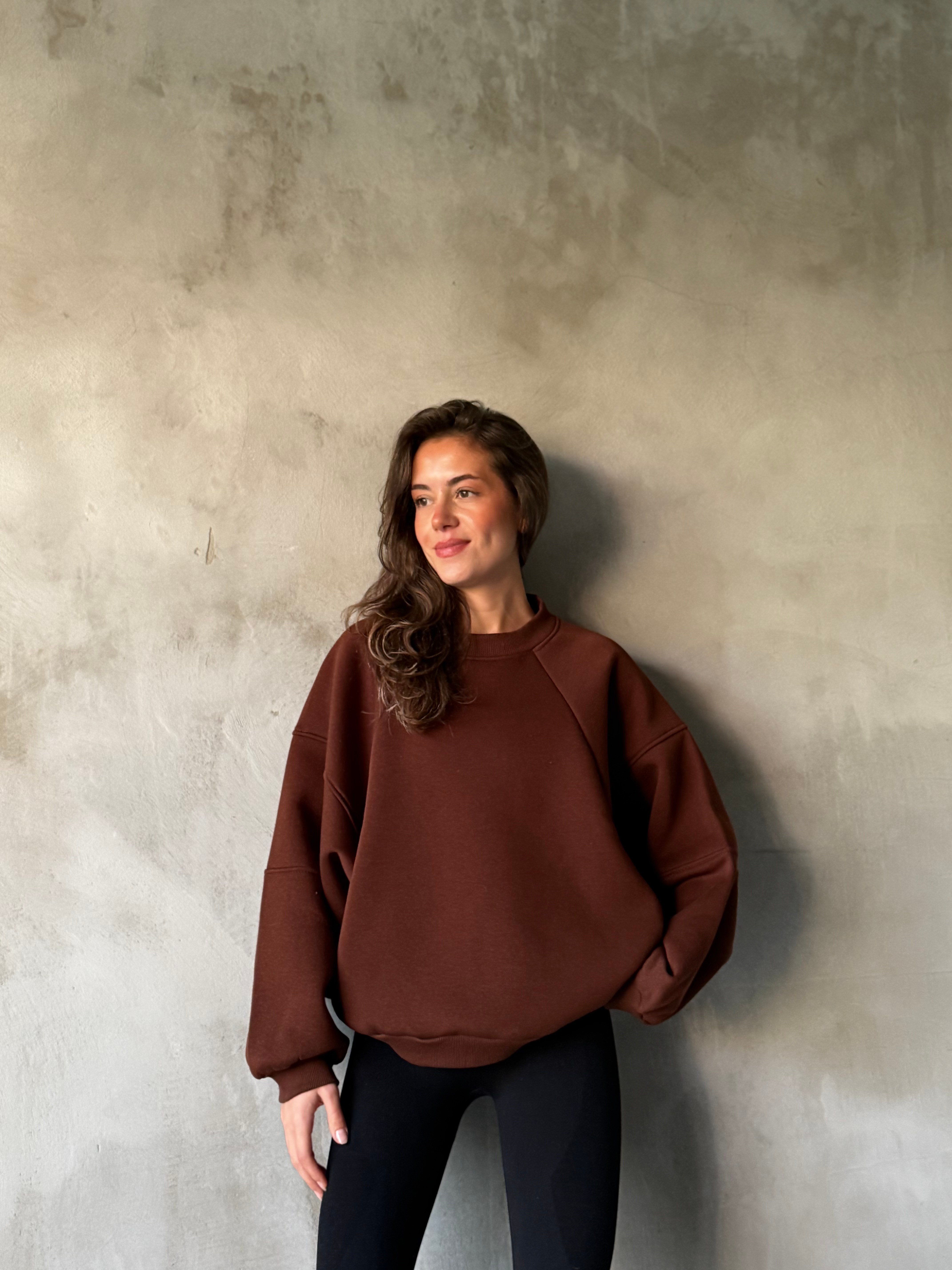Oversize Yarasa Kol Sweatshirt - Kahverengi