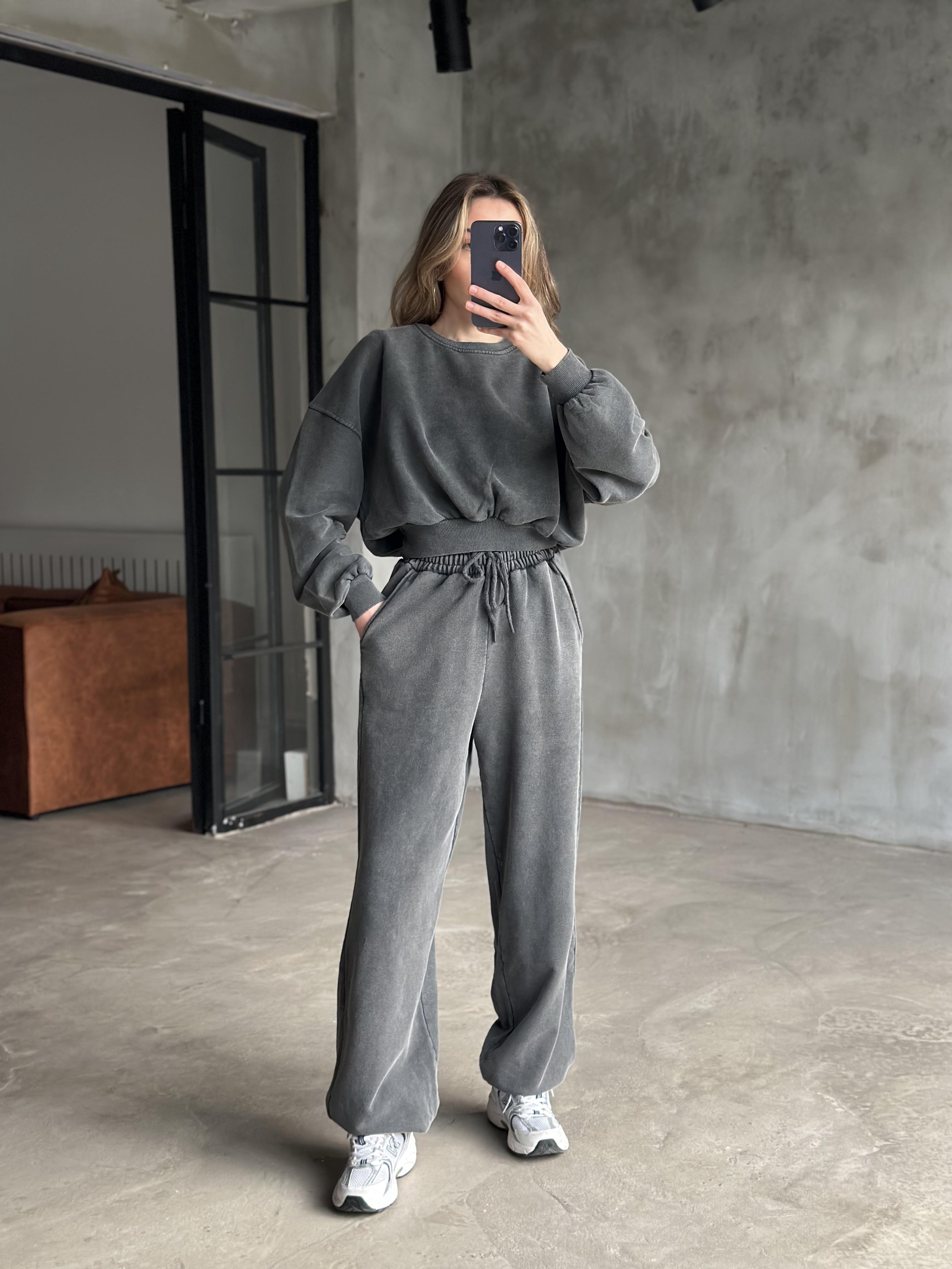 Oversize Yıkamalı İkili Eşofman Takımı 