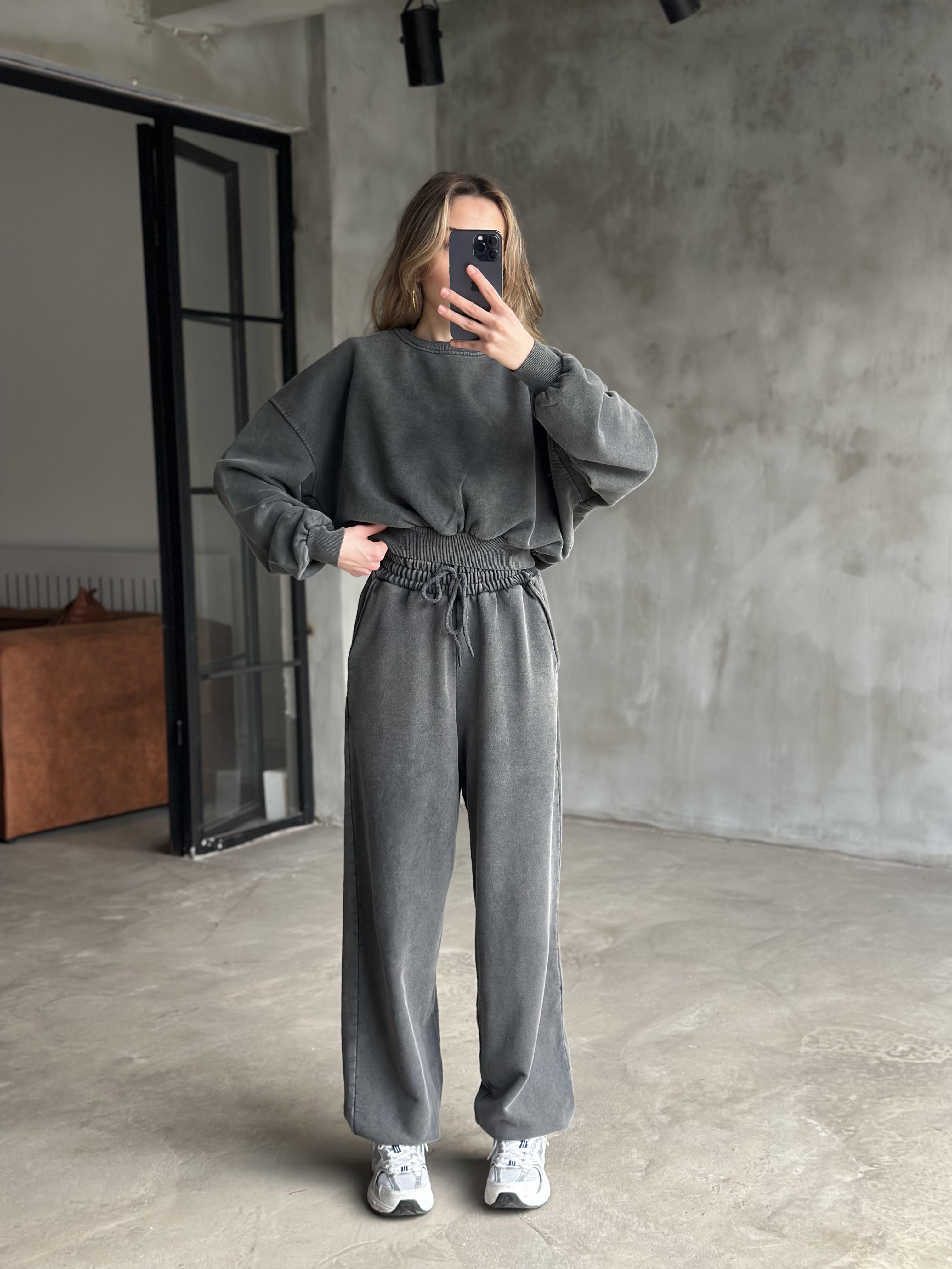 Oversize Yıkamalı İkili Eşofman Takımı 