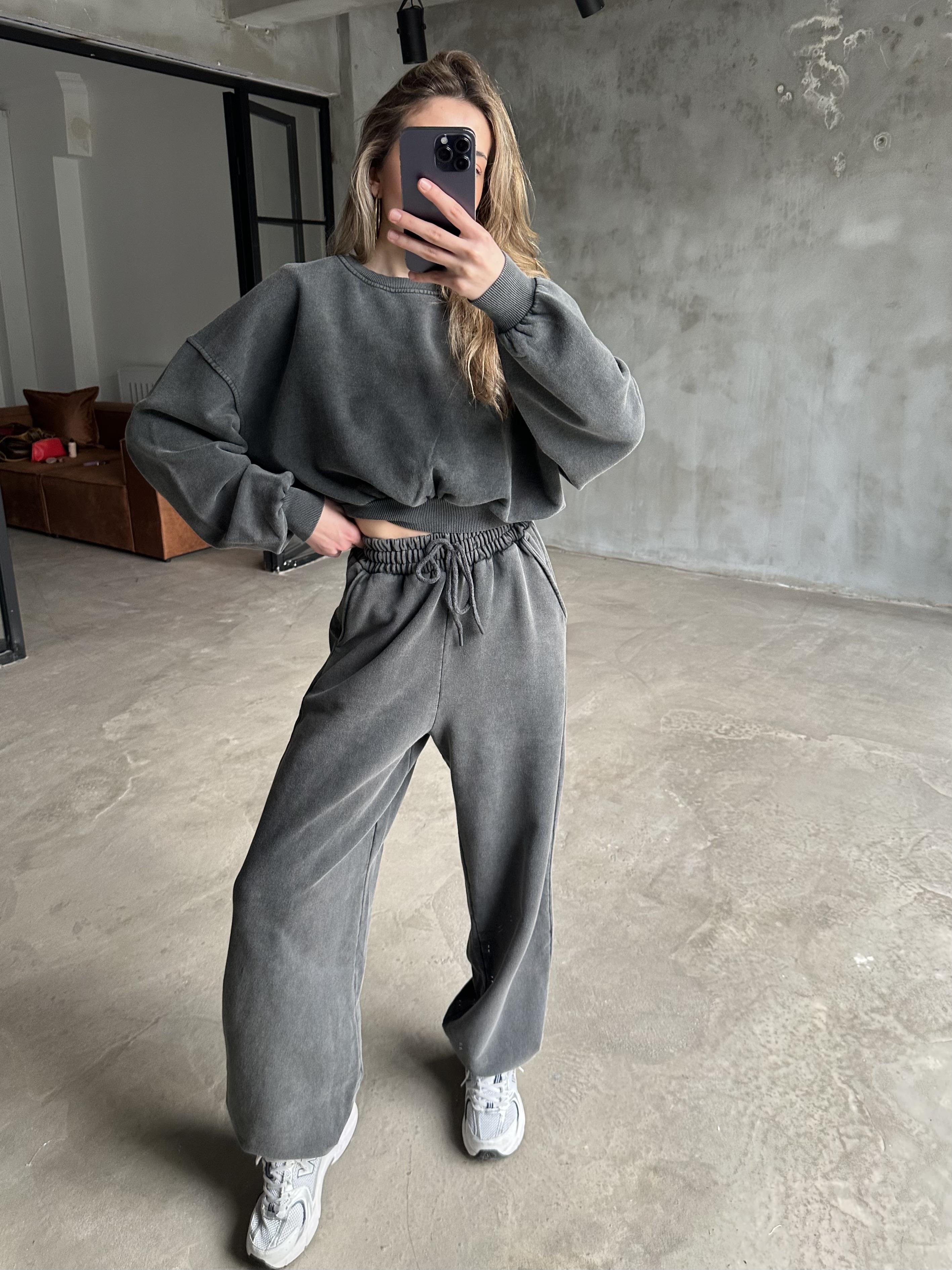 Oversize Yıkamalı İkili Eşofman Takımı 
