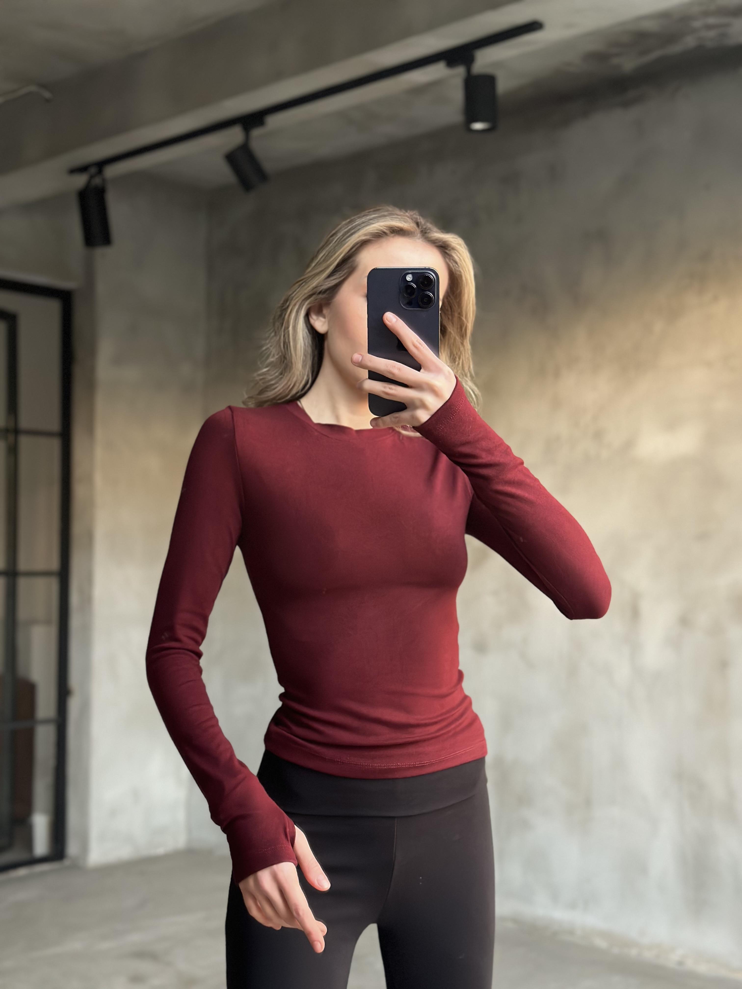 Parmak Geçirmeli Bluz - Bordo