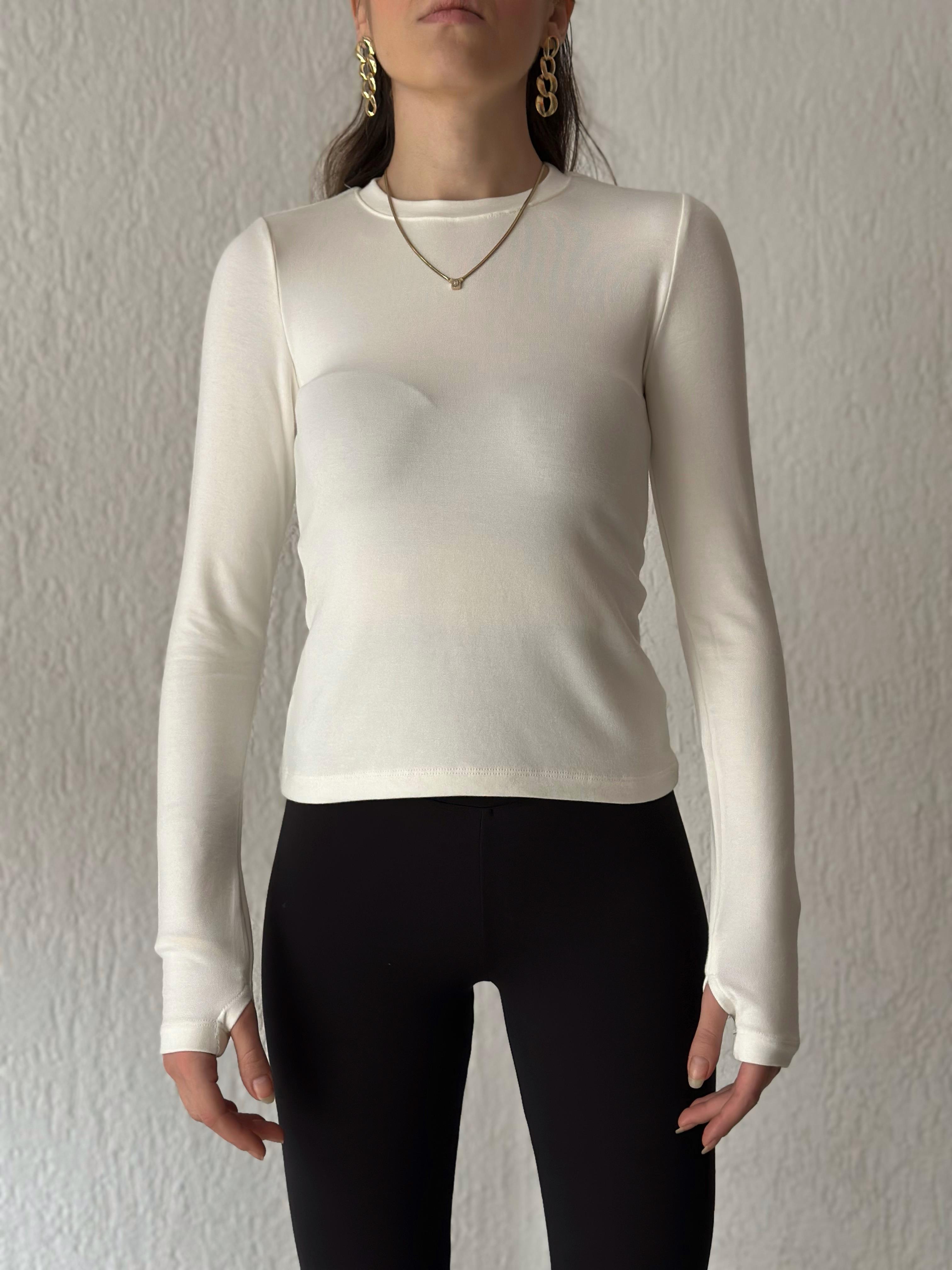 Oysho Basic Uzun Kollu Pamuklu Bluz - Beyaz